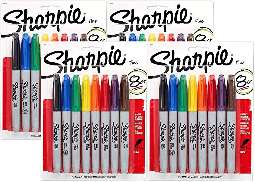 Sharpie 30217PP Fine Point Permanent Markers - 32 Pack (8 Markers x 4 Blisters) - Quick-Drying, Fade & Water Resistant Ink - Assorted Colors for Office, School, Art Projects & DIY Crafts