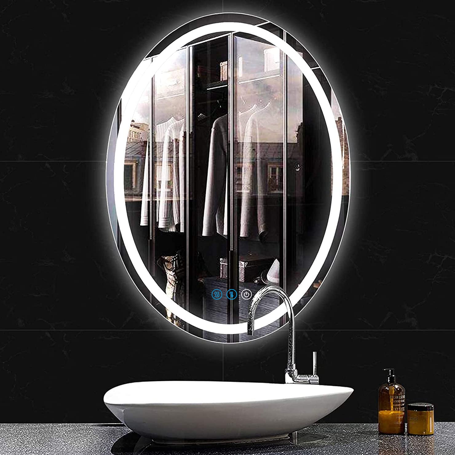 32x24 Inch Oval LED Bathroom Mirror with 3-Color Dimmable Lighting - Anti-Fog Smart Wall Mounted Makeup Mirror for Vanity, Hotel & Home Use