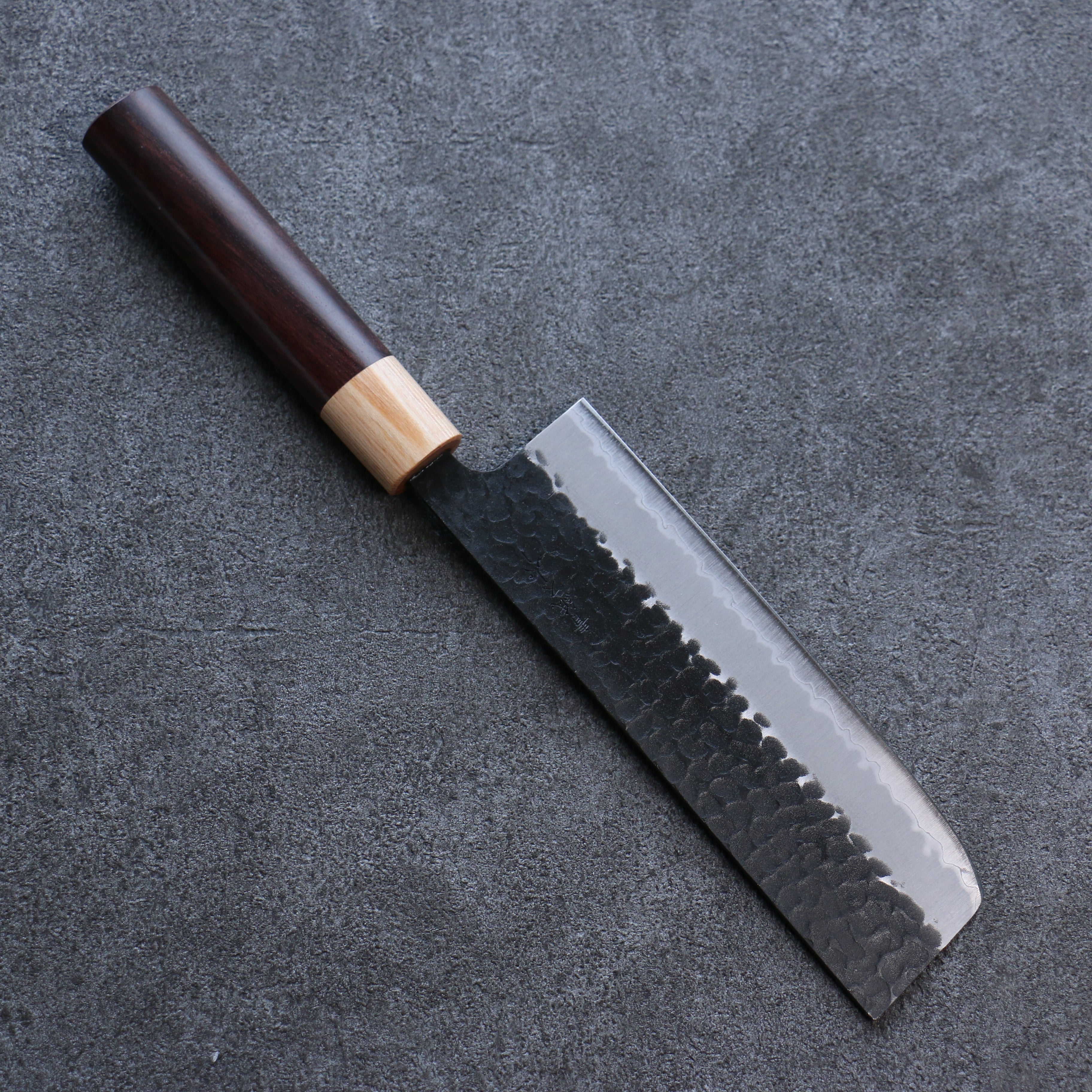Premium Seisuke Shitan Blue Super Hammered Kurouchi Nakiri Knife 165mm - Japanese High Carbon Steel Kitchen Knife with Ebony Handle - Perfect for Slicing Vegetables, Herbs & Sushi Preparation