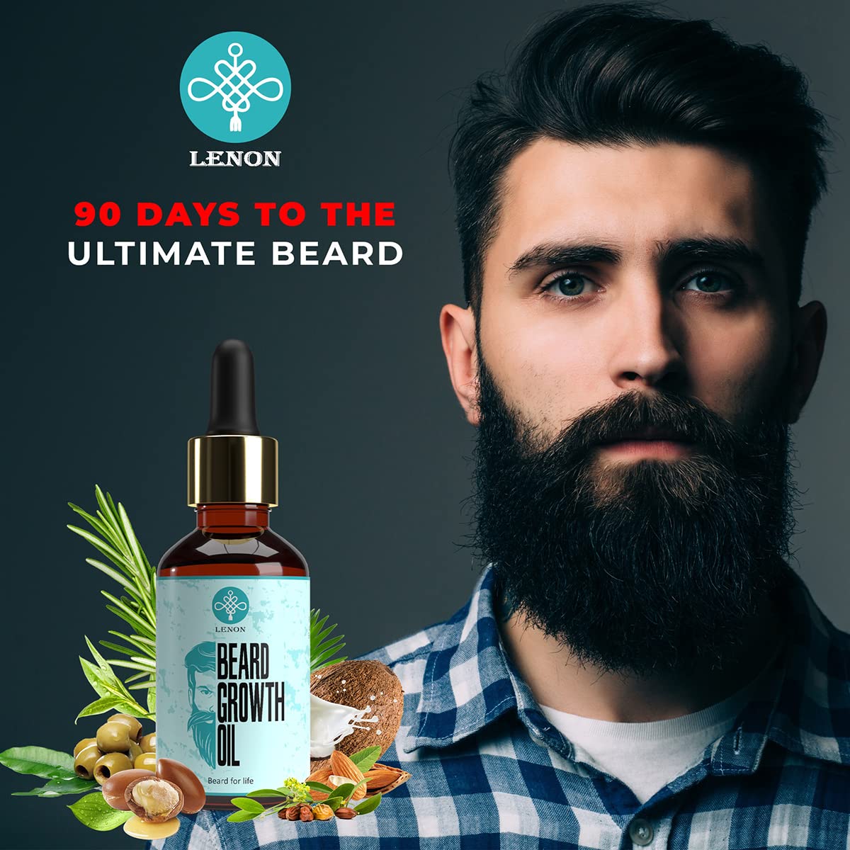 Fitme Lenon Beard Growth Oil for Men - 30ml Natural Formula for Thicker, Fuller Facial Hair - Perfect for Daily Grooming & Styling