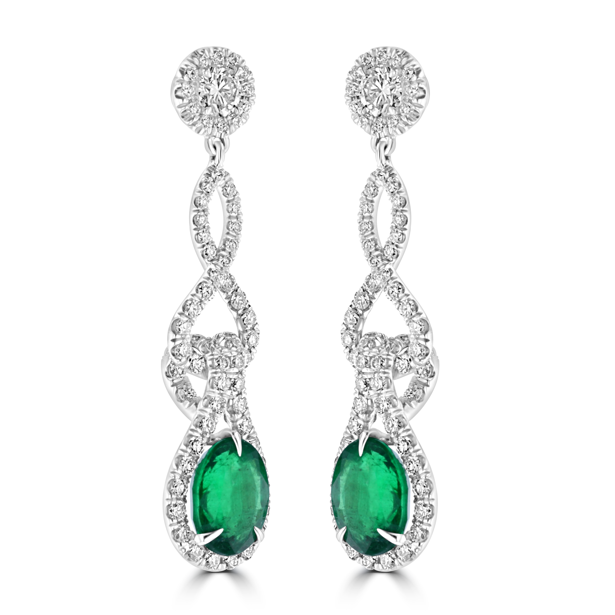 18KT Gold 5.08 CTW Emerald & 2.58 CTW Diamond Loop Drop Earrings for Women - Luxury Dangle Earrings for Wedding, Party & Special Occasions