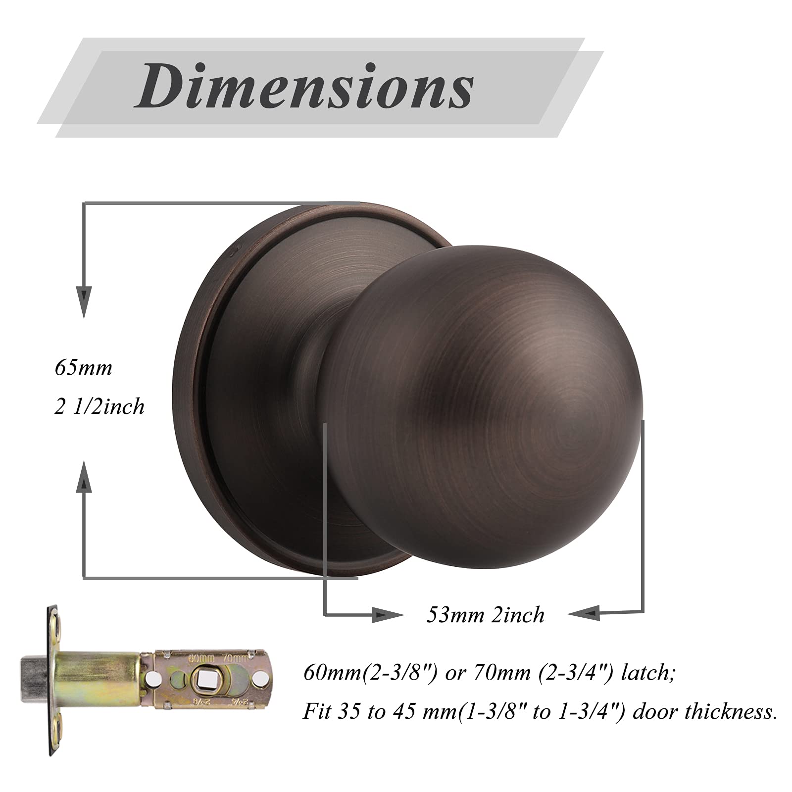 Probrico 8-Pack Oil Rubbed Bronze French Door Knobs - Keyless Passage Lever, Classic Round Ball Knob for Interior Closet & Bedroom Doors | Durable Hardware for Home & Office Use