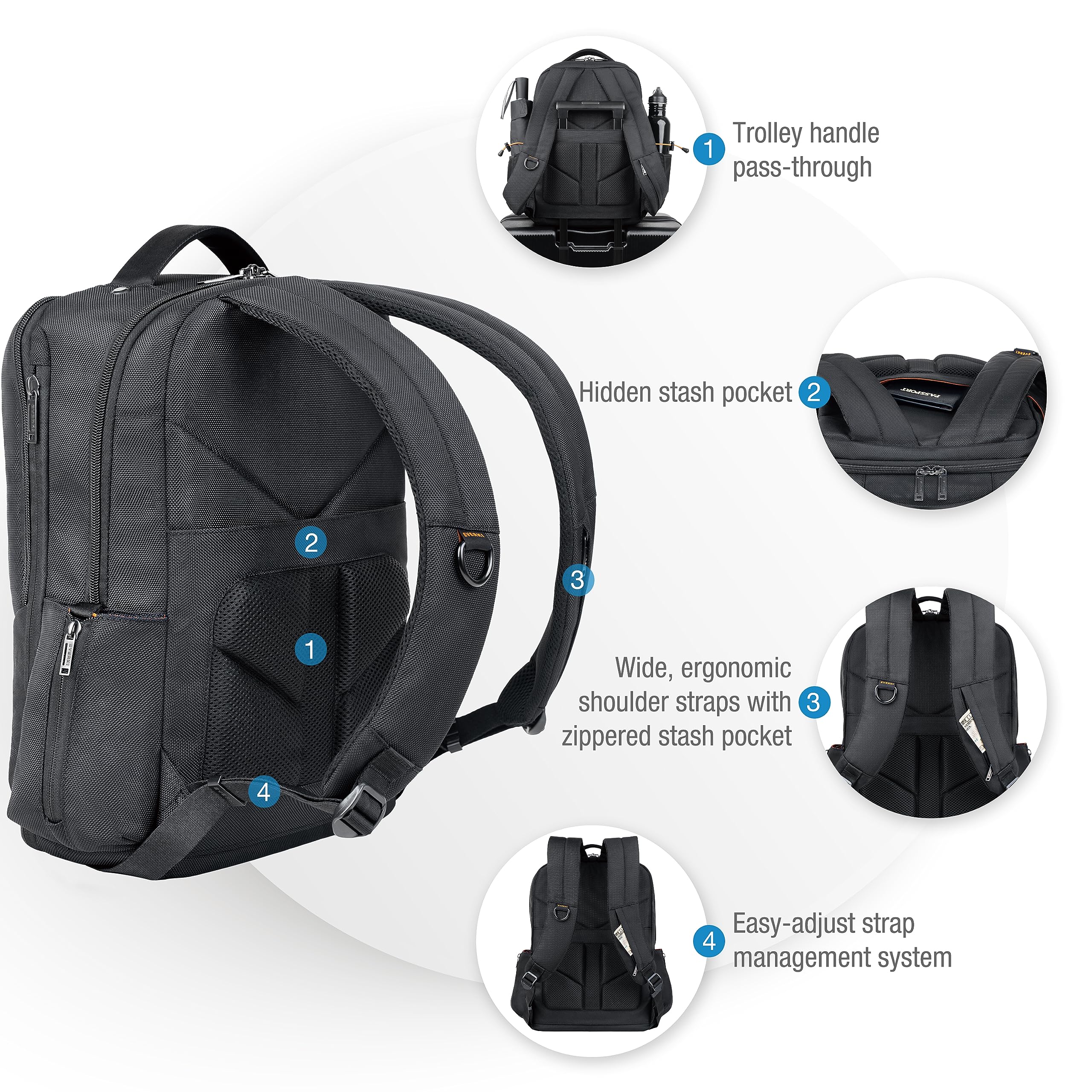 Everki Studio Expandable 15 Inch Laptop Backpack for Men & Women - 26L Capacity Professional Business Backpack - Water-Resistant Travel Backpack for MacBook, Notebook, Office & Commuting - Perfect for Work, School & Airplane Travel (Black)
