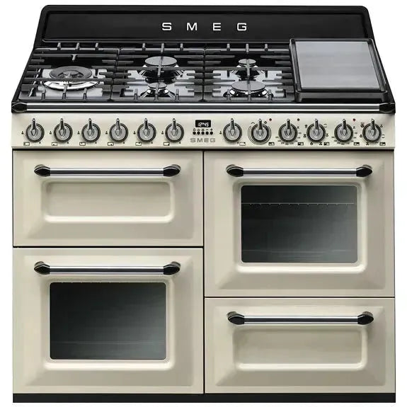 Smeg Victoria 110cm Dual Fuel Freestanding Range Cooker in Cream - TRA4110P | Professional Gas & Electric Oven with 5 Burners | Perfect for Modern Kitchens & Home Chefs