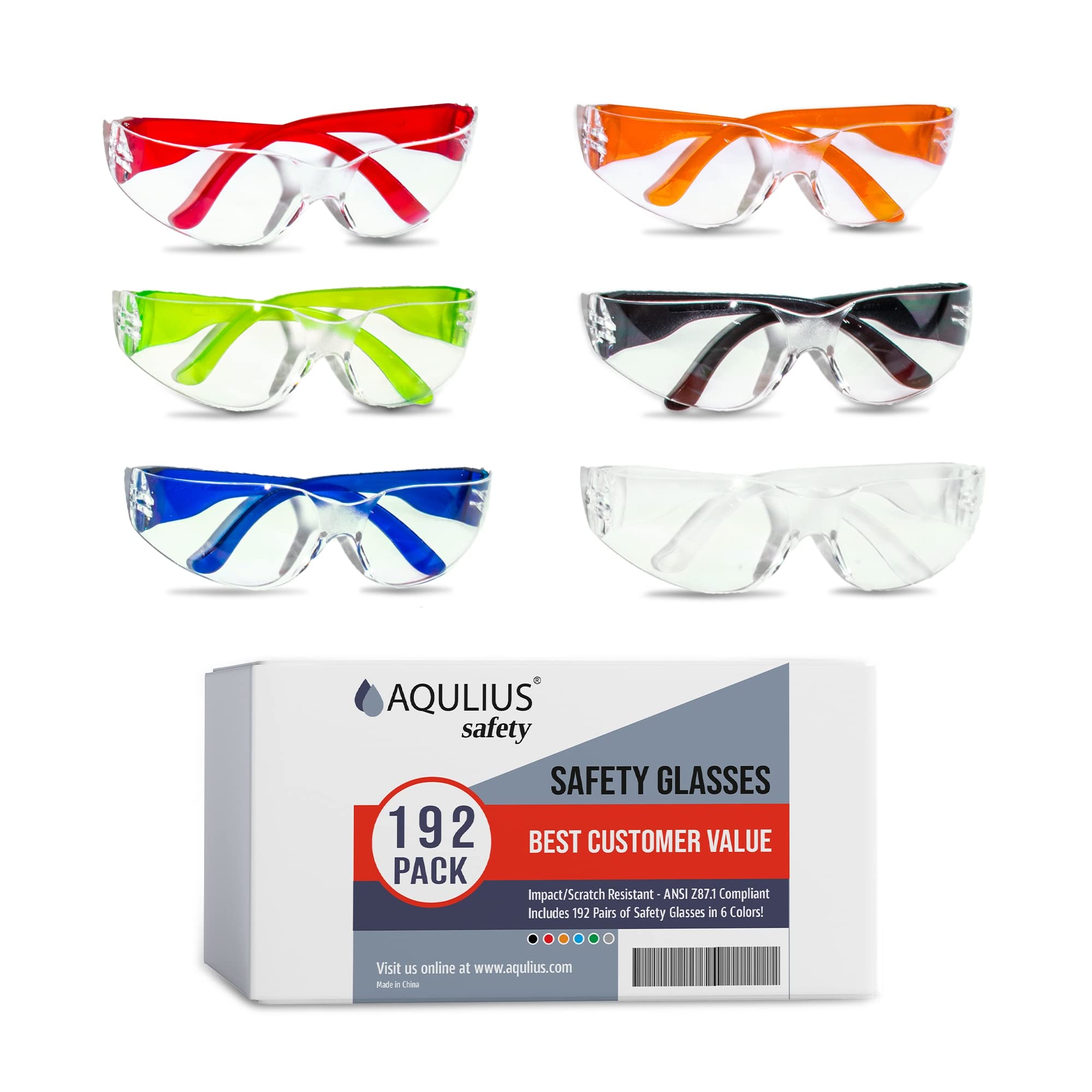 Aqulius Bulk Pack Safety Glasses for Men & Women - ANSI Z78.1 Certified, Anti-Scratch & Impact Resistant - Perfect for Construction, Woodworking, and DIY Projects