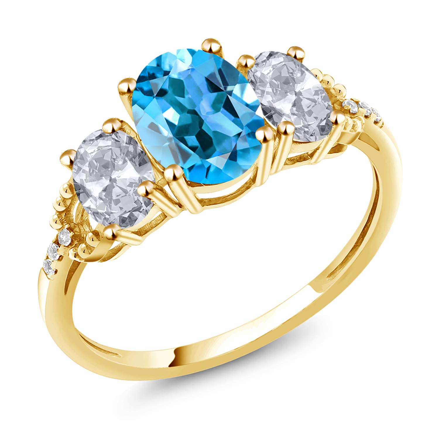 2.74 Ct Oval Swiss Blue Topaz & White Topaz 10K Yellow Gold Ring for Women | Gem Stone King | Elegant Jewelry for Engagement, Wedding & Special Occasions