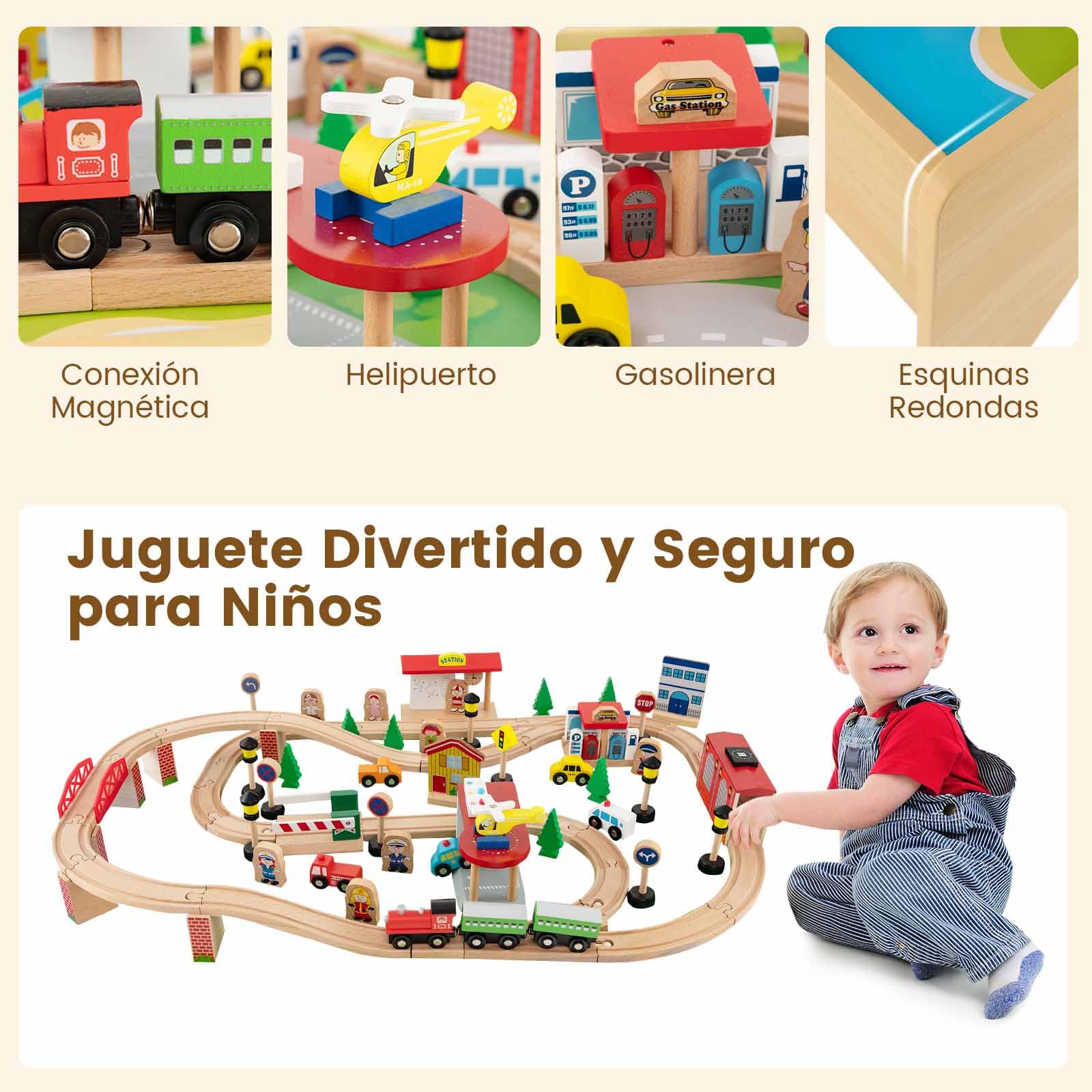 COSTWAY Solid Wood Train Table Set with 84-Piece Track, Storage Drawer & Natural Wooden Train Play Table for Kids Ages 3+ (97x62.5x39.5cm) - Perfect for Preschool Playrooms, Daycare Centers & Toddler Gift Ideas