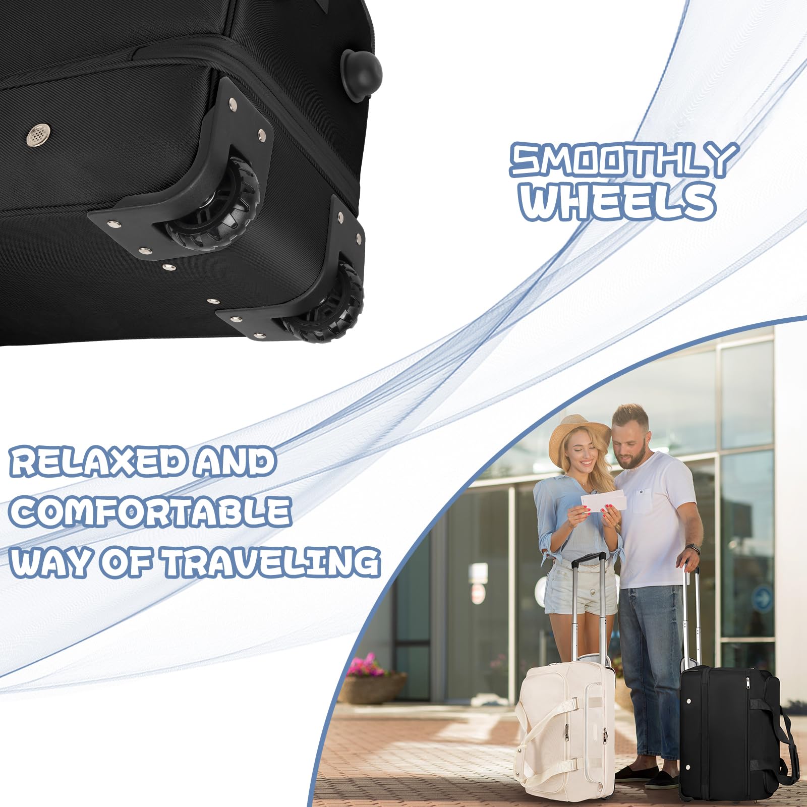 ETRONIK Large Rolling Duffle Bag with Wheels - Waterproof Travel Suitcase for Men & Women with Shoe Compartment & Adjustable Strap - Perfect for Weekend Getaways, Business Trips & Overnight Travel (Black)