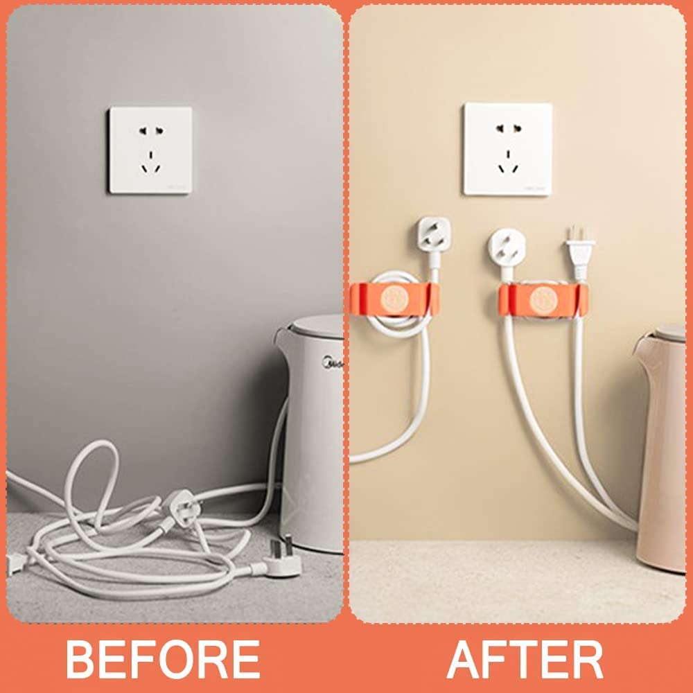 4-Pack Rotatable Cord Organizers for Kitchen & Home Appliances - Orange Cord Wrapper Holders for Neat Cable Management | Perfect for Blenders, Mixers & Small Electronics Storage