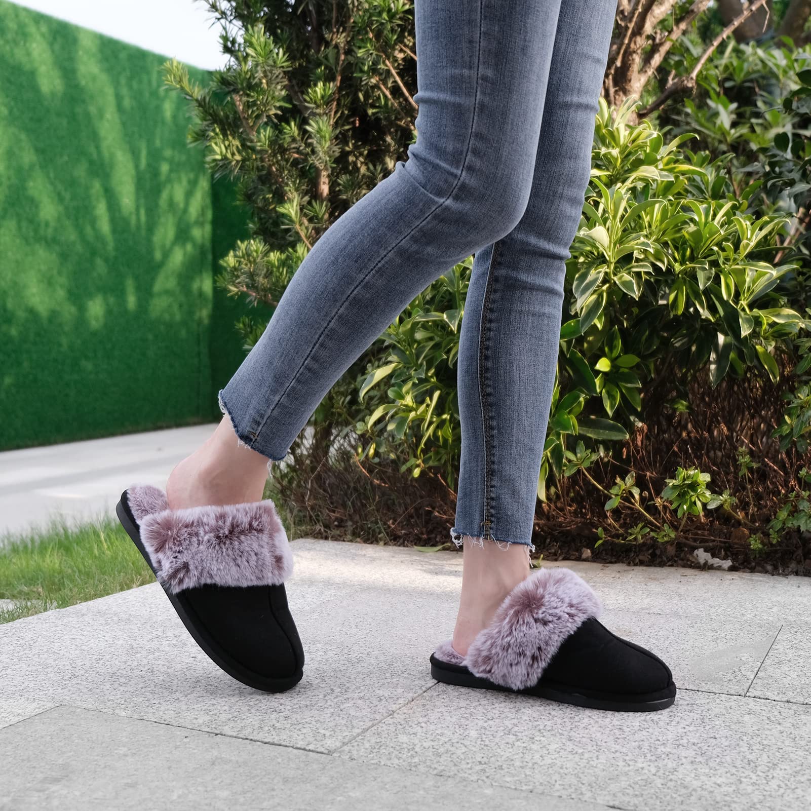 Cozy Furry Women's Slippers - Fuzzy Fluffy House Slippers with Faux Fur, Warm Soft Indoor Shoes, Memory Foam & Anti-Skid Rubber Sole - Perfect for Home, Lounge & Winter Comfort