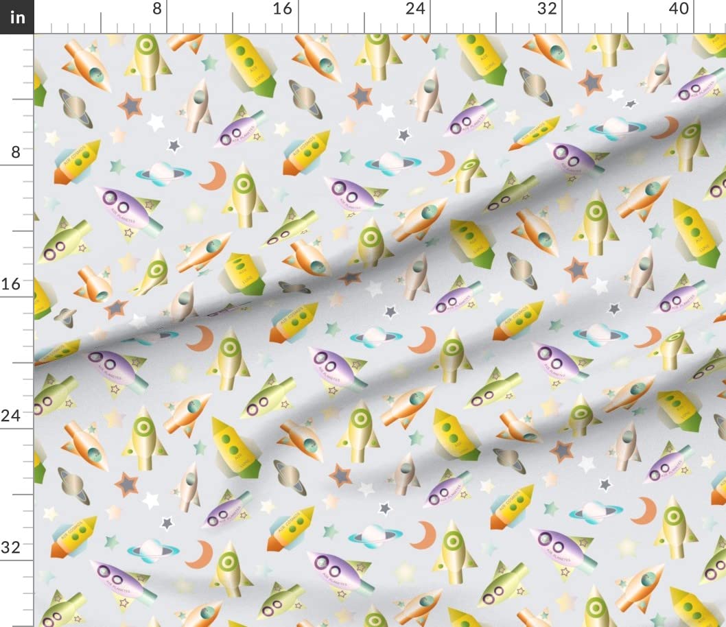 Rocketship Outer Space Exploration Cotton Poplin Fabric by The Yard - Science Planets Print for Kids, Gender Neutral - Perfect for Sewing, Quilting, Dresses & DIY Crafts - Ideal for Space-Themed Bedrooms & Classroom Decor