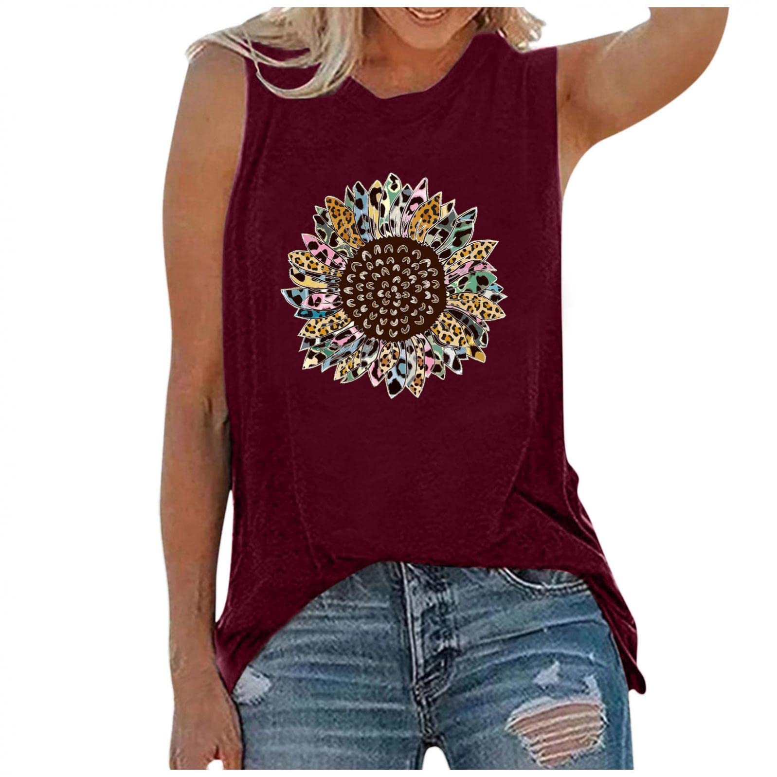 Gibobby Women's Cute Printed V-Neck Tank Tops - Sleeveless Workout Shirts for Running, Gym & Casual Wear | Athletic Summer T-Shirts for Women