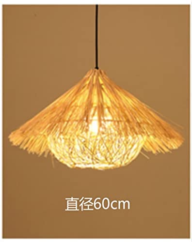 Japanese Bamboo Art LED Chandelier - Handwoven Straw Hat Pendant Light in Warm White for Living Room, Bedroom, Cafe & Bar Decor - Eco-Friendly Weaving Lamp Shade (Size L) | Perfect for Boho Home Decor, Restaurant Lighting & Cozy Ambiance