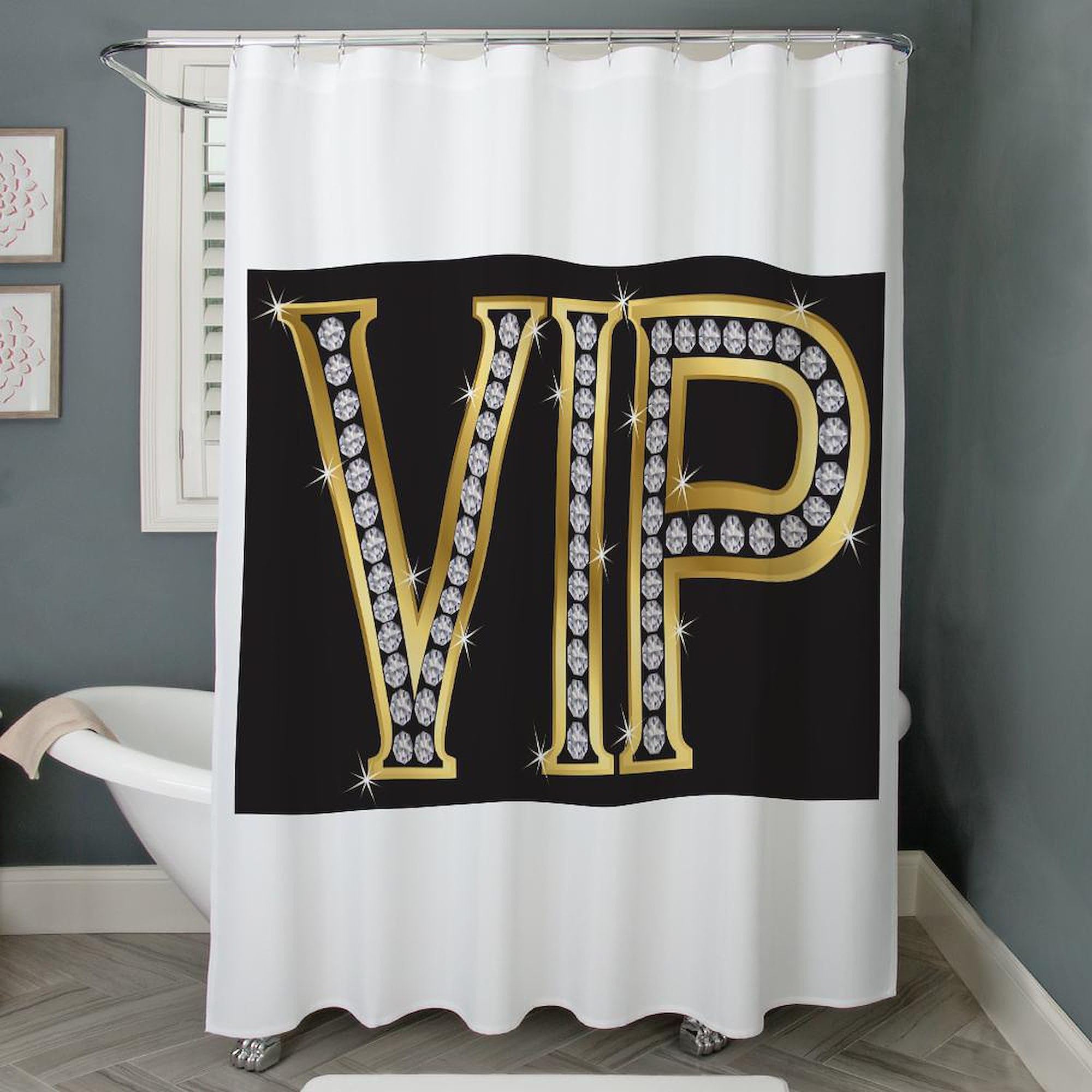 VIP Bling Decorative Fabric Shower Curtain by CafePress - Luxury Bathroom Decor for Modern Homes & Spa-Like Showers