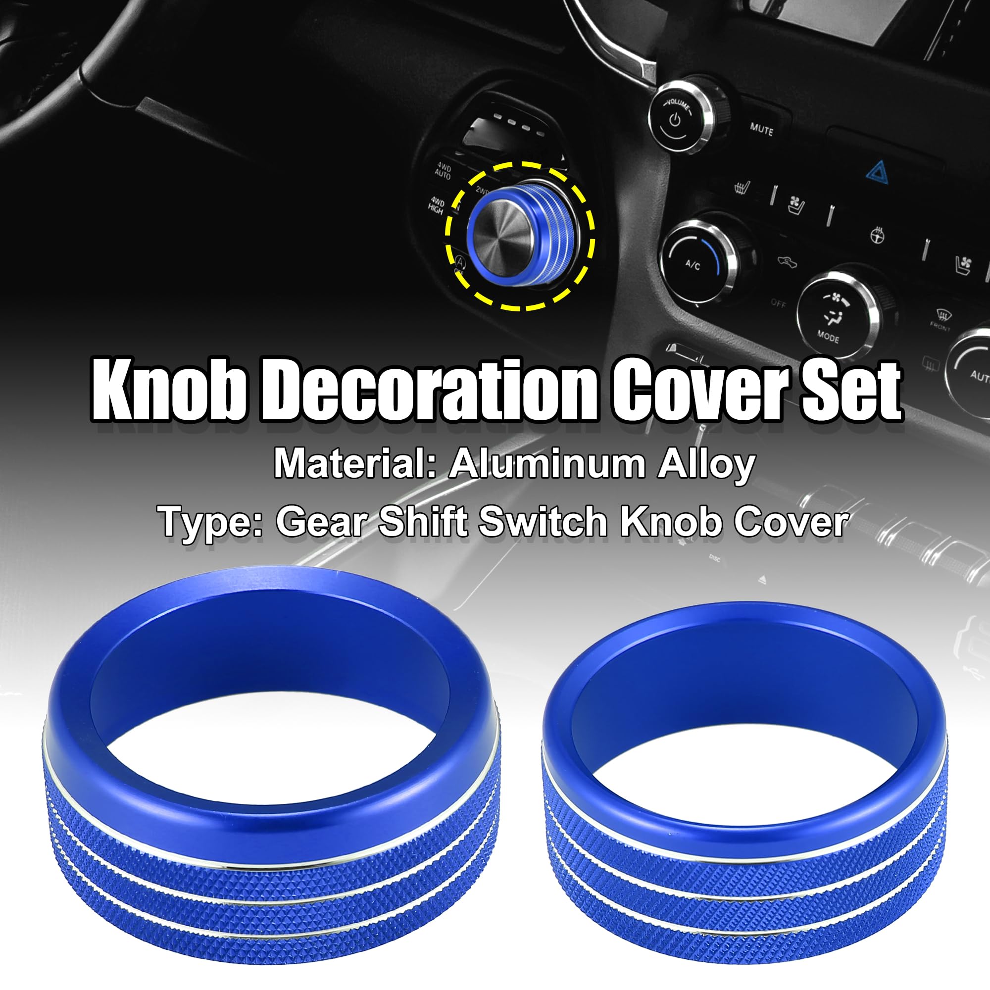 X AUTOHAUX 1 Set Car Headlights Switch Button Knob Ring Trim Cover & Gear Shift Knob Cover - Blue Interior Accessories for Dodge Ram 2018 2019 2020 Models | Upgrade Your Truck Cabin Decor for Enhanced Driving Experience
