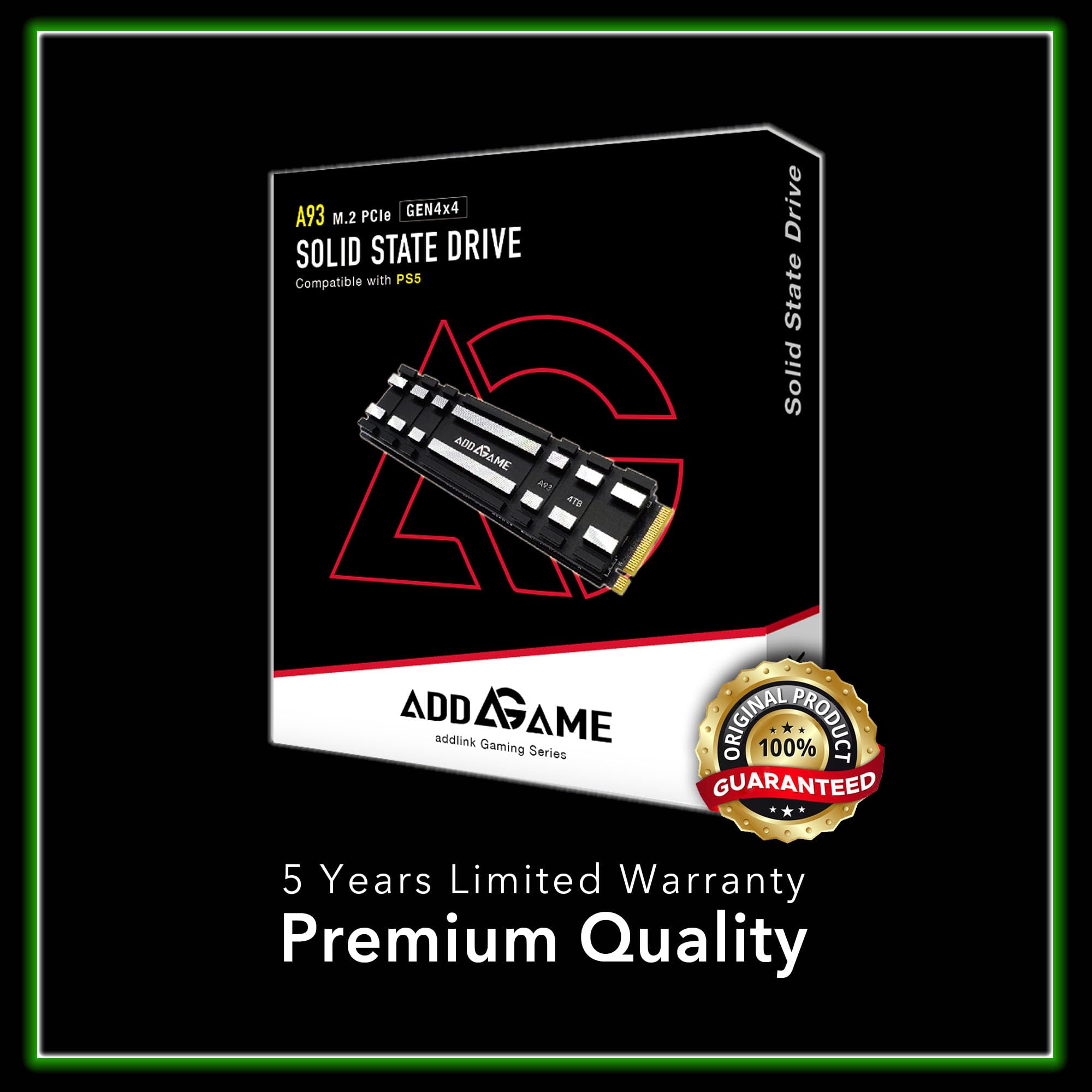 Addlink A93 4TB M.2 NVMe SSD with Heatsink - Gen4 PCIe 7400MB/s High Speed Gaming SSD for PS5, PC & Laptops - Internal Solid State Drive with SLC Cache - Perfect for Gaming, Video Editing & Large File Storage