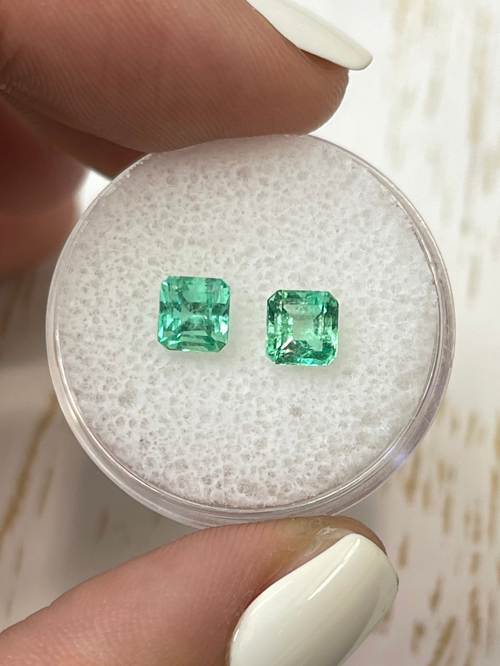 1.48tcw 5x5mm Matching Pair Vibrant Green Loose Colombian Emeralds - Asscher Cut Gemstones for Jewelry Making & Engagement Rings