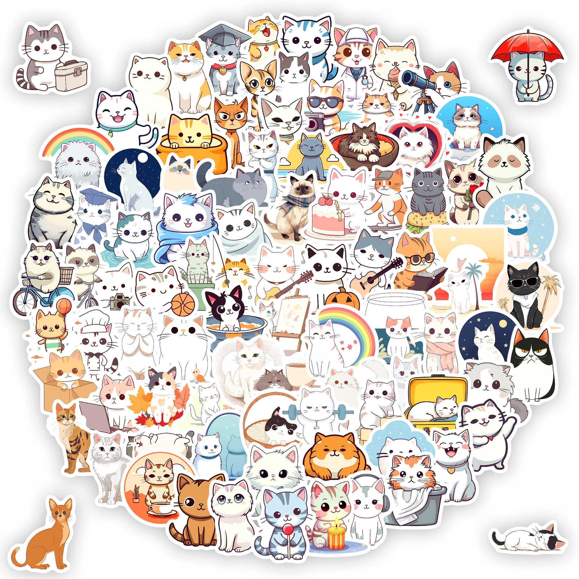 102 Pcs Funny Cat Stickers - Cute Vinyl Waterproof Decals for Teens, Adults & Kids - Perfect for Water Bottles, Laptops, Skateboards & DIY Crafts - Durable Adhesive for School, Office & Home Decor