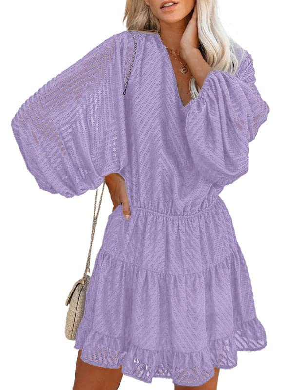 Dokotoo Women's Summer Spring V-Neck Ruffle Chiffon Dress - Elegant Empire Waist Mini Swing Skater Dress for Casual Wear, Party & Date Night