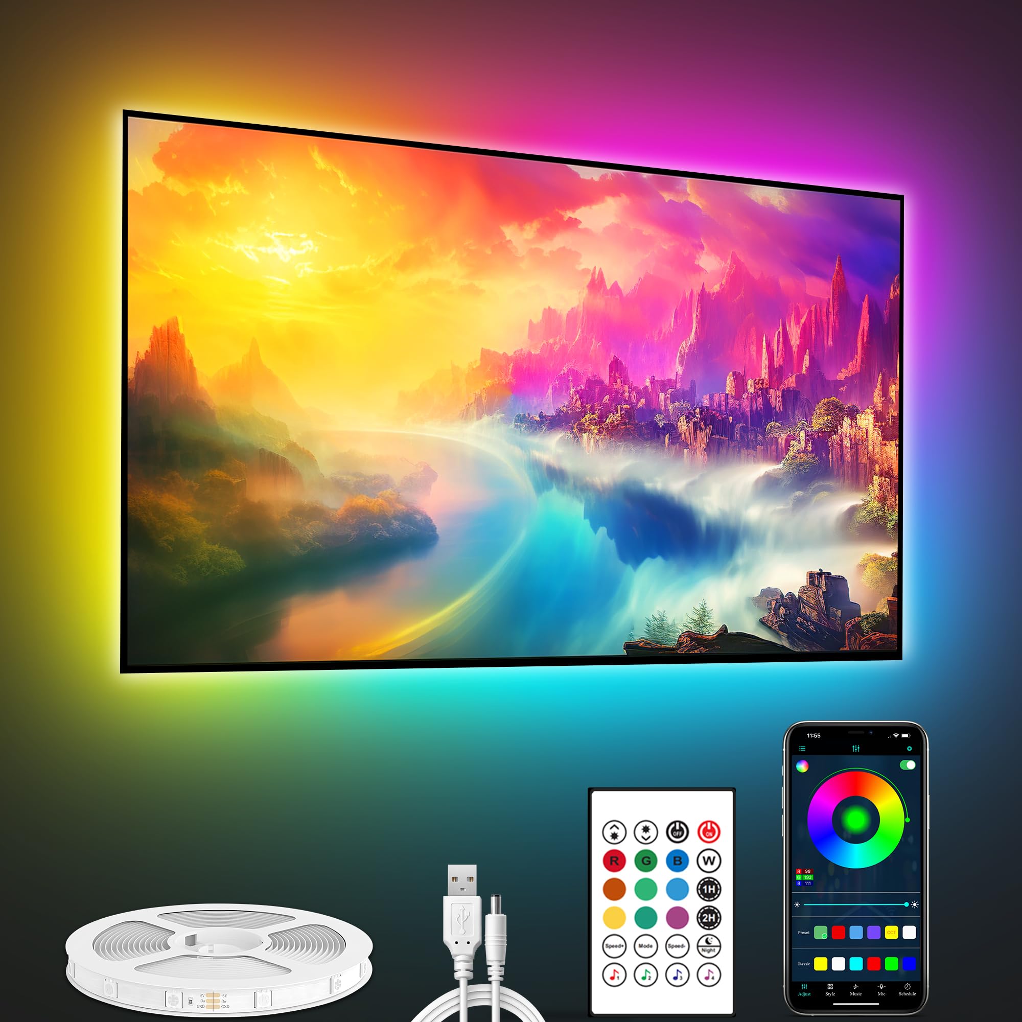 ICRGB LED TV Backlight Strip for 24-43 Inch Screens | 9.8FT USB-Powered RGB Gaming Monitor Lights | PC Desk Setup Accessories | Bedroom & Home Decor for Gamers | Enhance Gaming Atmosphere & Room Aesthetics