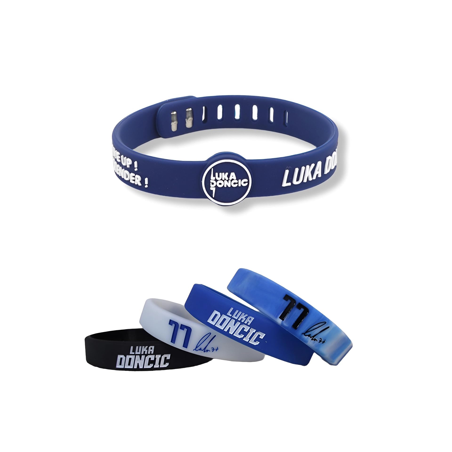 5-Pack Luka Doncic 77 Basketball Silicone Wristbands - Adjustable Sports Wristbands for NBA Fans - Perfect Fan Gift & Training Accessory for Basketball Games, Workouts & Casual Wear (Blue)