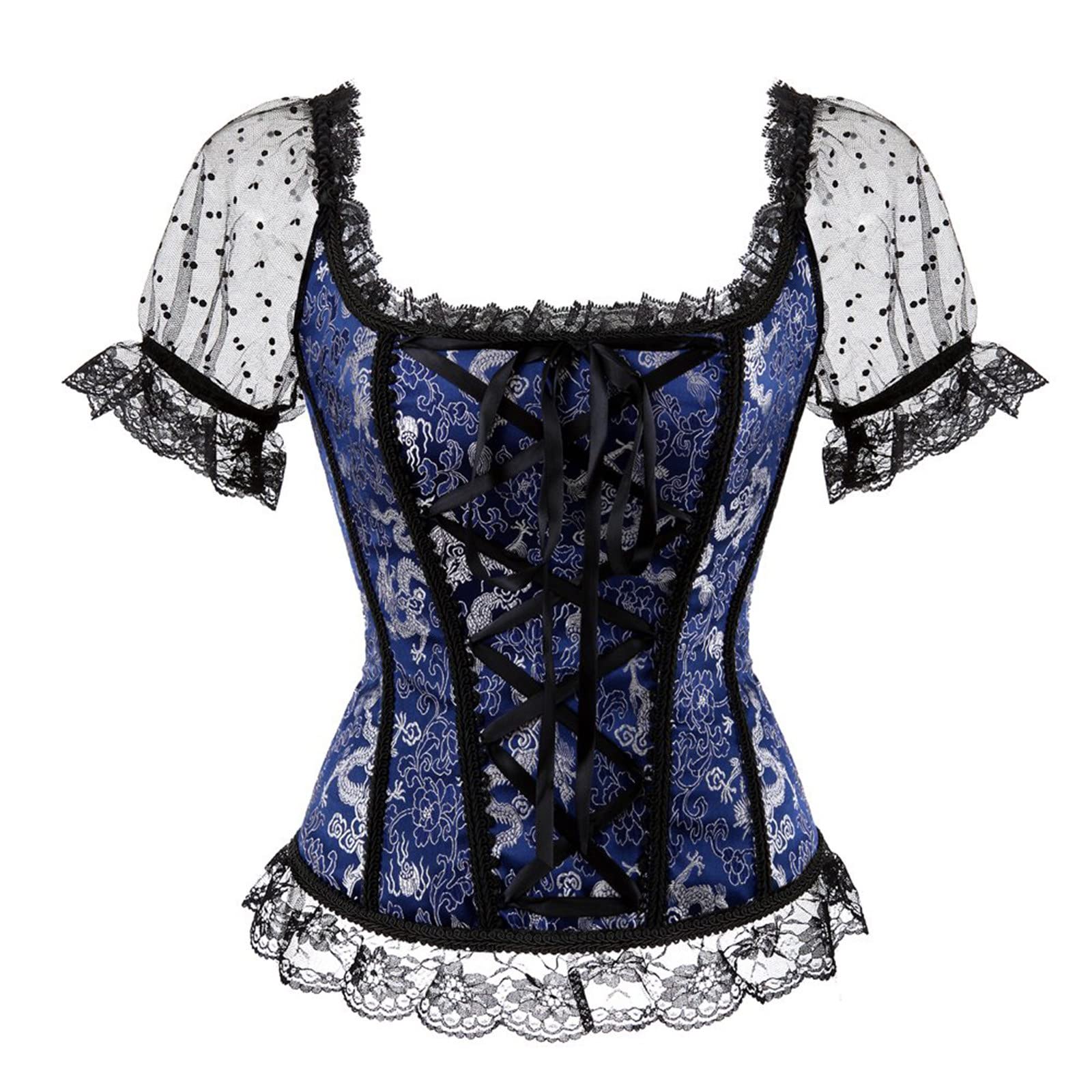 Vintage Gothic Overbust Corset for Women - Sexy Floral Lace Bustier Shapewear with Short Sleeves | Perfect for Lingerie, Burlesque, Cosplay & Victorian Fashion