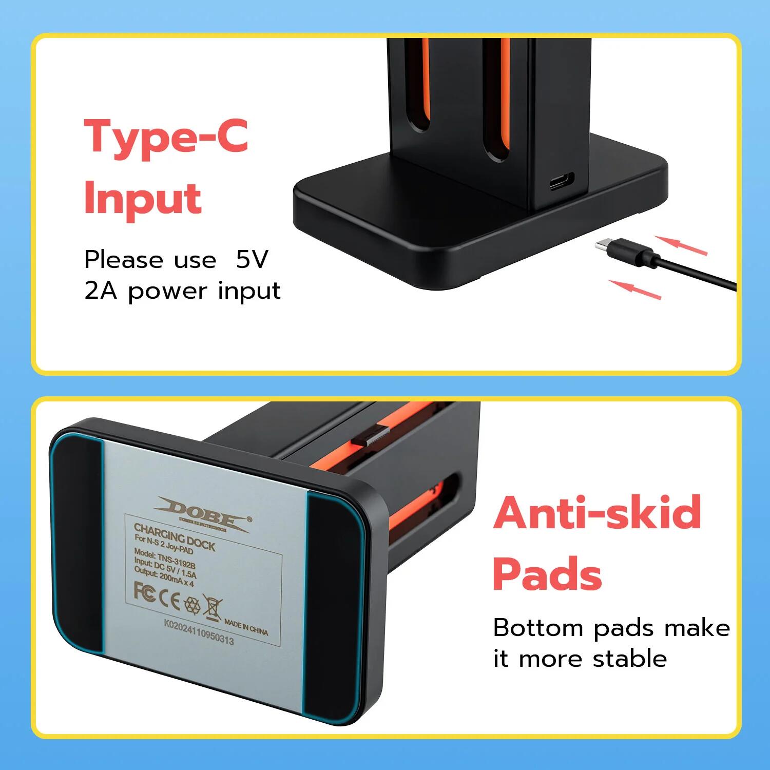DOBE Charging Dock for Nintendo Switch & Switch OLED - Fast Charging Station for 2 Joy-Con Controllers (Black, TNS-3192B) | Perfect for Gaming Sessions & Travel Accessories