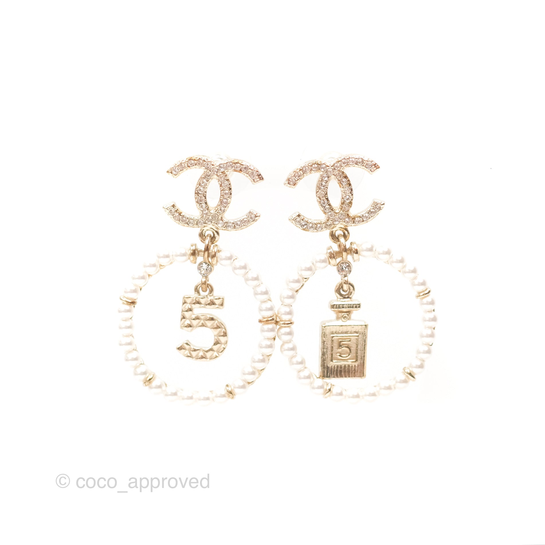 Chanel CC Crystal Pearl Ring & No.5 Drop Earrings 20C - Luxury Fashion Jewelry for Women, Perfect for Parties, Weddings & Special Occasions
