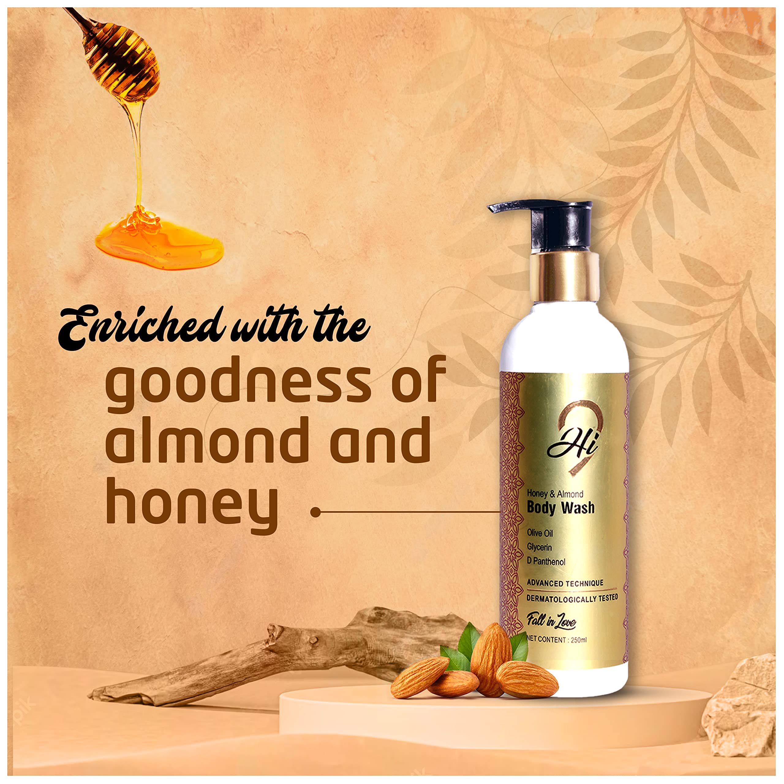 Hi9 Almond Honey Body Wash – 250ml | Hydrating & Nourishing Body Wash for Men & Women | Deep Cleansing, Skin Softening & Comforting Formula | Reduces Wrinkles, Fine Lines & Anti-Aging | Perfect for Daily Shower & Spa Relaxation
