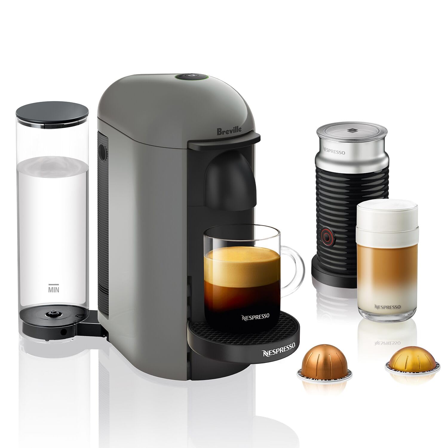 Nespresso Vertuo Plus Deluxe Coffee and Espresso Machine by Breville - Titan with Aeroccino Milk Frother - Perfect for Home, Office, and Gifts