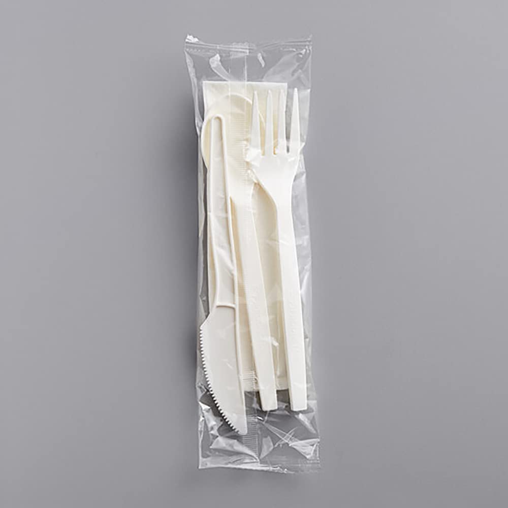 250-Piece Eco-Friendly Wrapped Plant Start Cutlery Set with Napkins - Biodegradable Cutlery Kit for Parties, Picnics & Catering Events