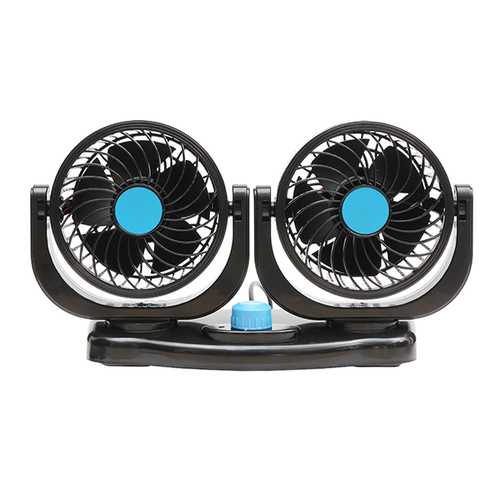 12V Dual Head Car Fan - 360 Degree Rotatable Portable Vehicle Cooling Fan for Truck, SUV & RV - Perfect for Summer Road Trips & Camping