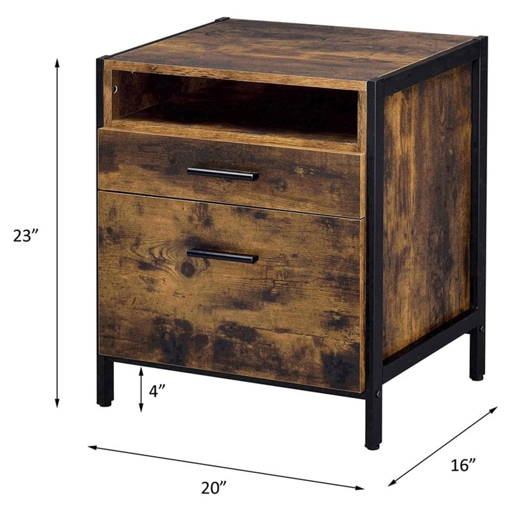 Acme Juvanth Rustic Oak & Black 2-Drawer Wooden Nightstand - Perfect for Bedroom Furniture, Guest Room, or Small Space Storage