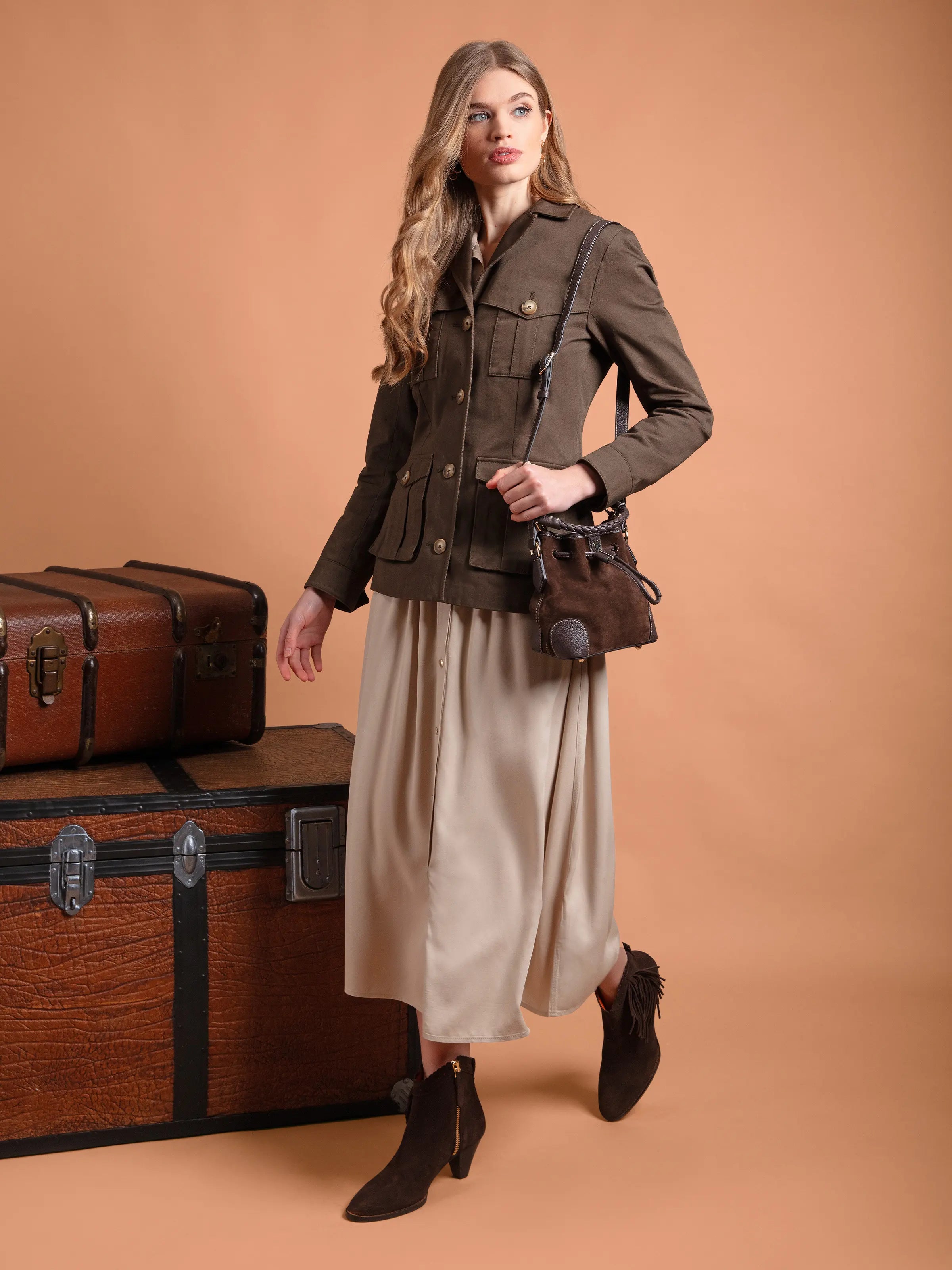 Mini Bibury Bucket Bag in Chocolate Suede - Stylish Crossbody Purse for Women, Perfect for Everyday Use, Travel & Shopping