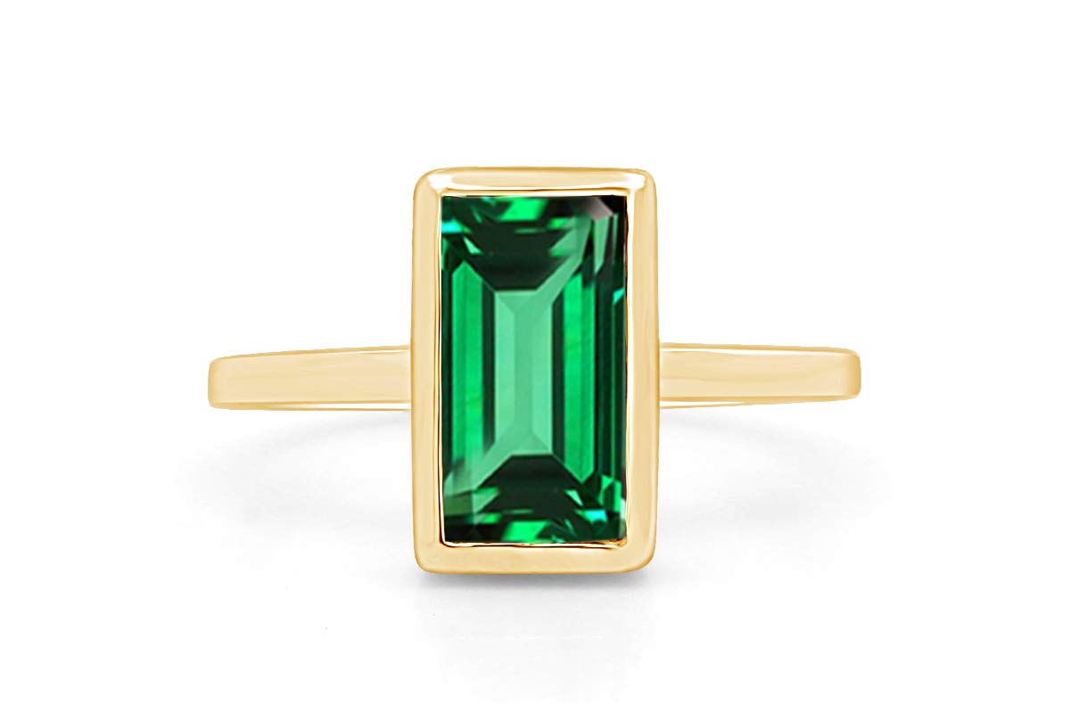 AFFY Jewelry 14k Yellow Gold Over Sterling Silver Geometric Bar Statement Ring - Simulated Gemstone Bridal Wedding Ring for Women - Perfect for Engagement, Anniversary, and Special Occasion Gifts