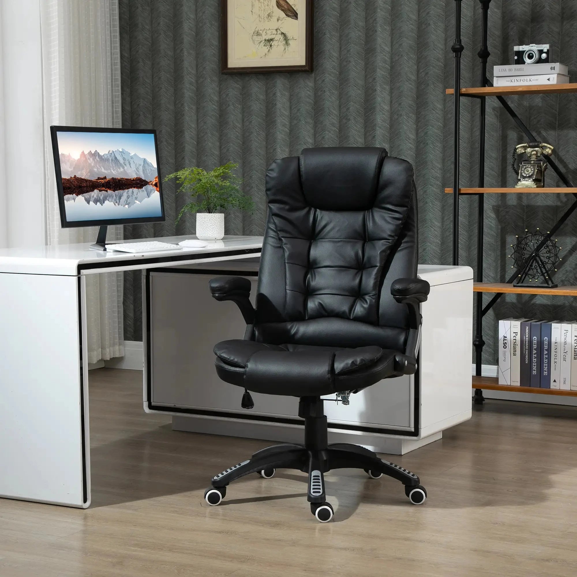 Premium High Back Faux Leather Executive Office Chair - Ergonomic Swivel Seat with Adjustable Height (Black/Gray) - Perfect for Home Office, Conference Rooms & Corporate Workspaces