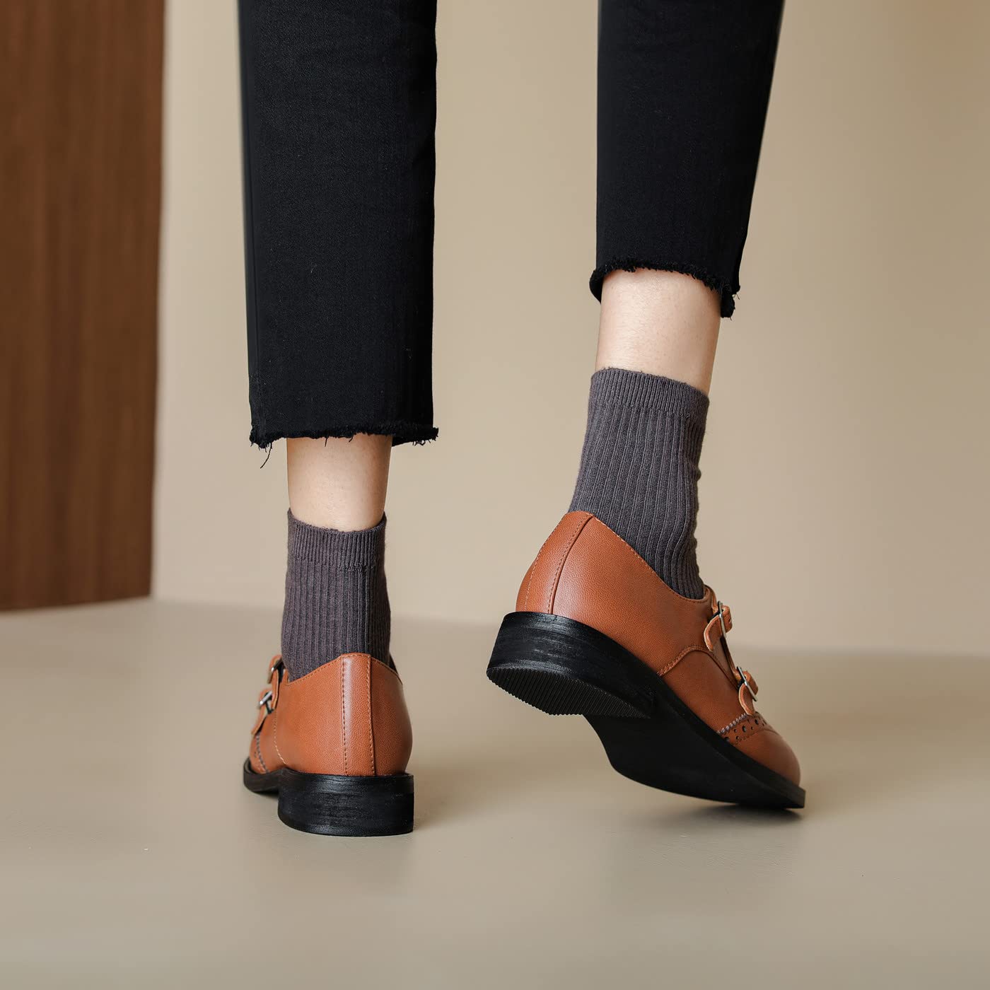 U-lite Women's Monk Strap Dress Shoes - Genuine Sheepskin Leather, Perforated Oxfords with Fashion Buckle for Business & Formal Occasions | Comfortable & Stylish Office & Wedding Shoes