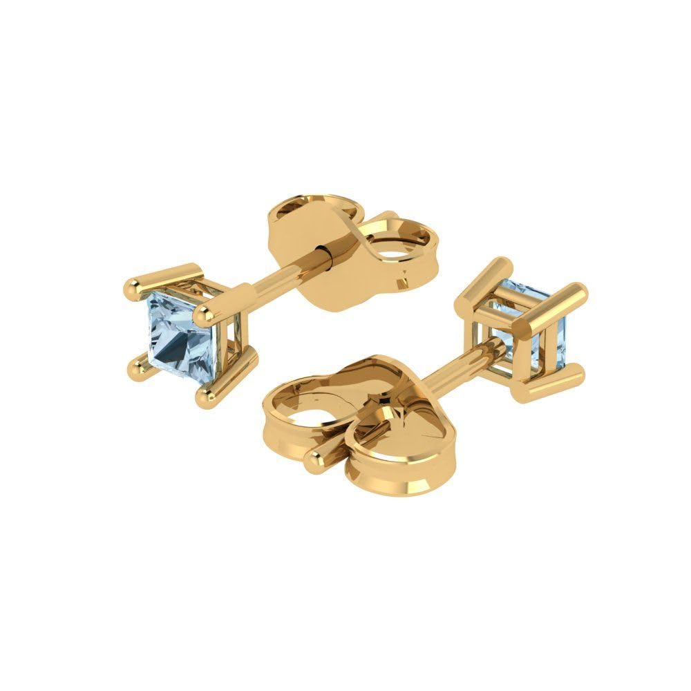 0.50 Carat Princess Cut Natural Light Blue Aquamarine Stud Earrings in 14K Yellow Gold - Elegant Push Back Design for Women, Perfect for Weddings, Parties & Everyday Wear