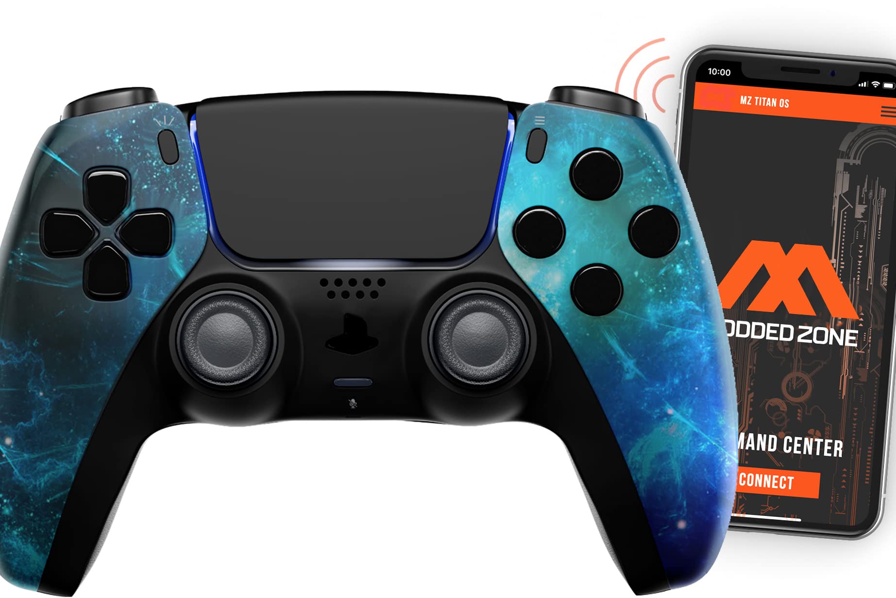 MODDEDZONE USA Handcrafted Custom Wireless Controller for PS5 & PC - Smart Mods for FPS Gaming - Blue Nebula Design Gamepad - Perfect for Competitive Play & Streaming