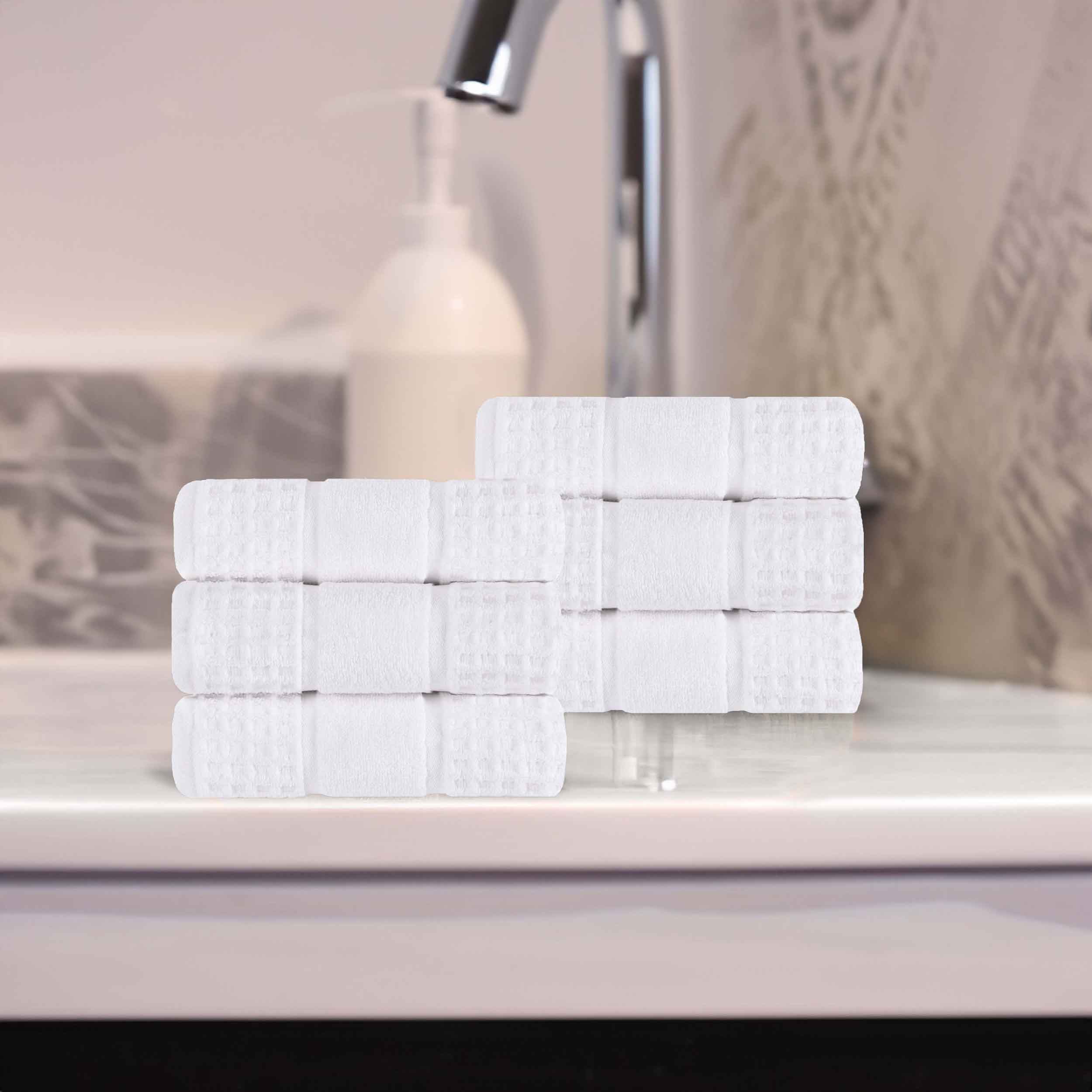 Premium 100% Zero Twist Cotton Waffle Honeycomb Hand Towels - Ultra Soft & Highly Absorbent - Set of 6 Bath Towels for Kitchen, Bathroom & Spa - Eco-Friendly & Quick-Drying