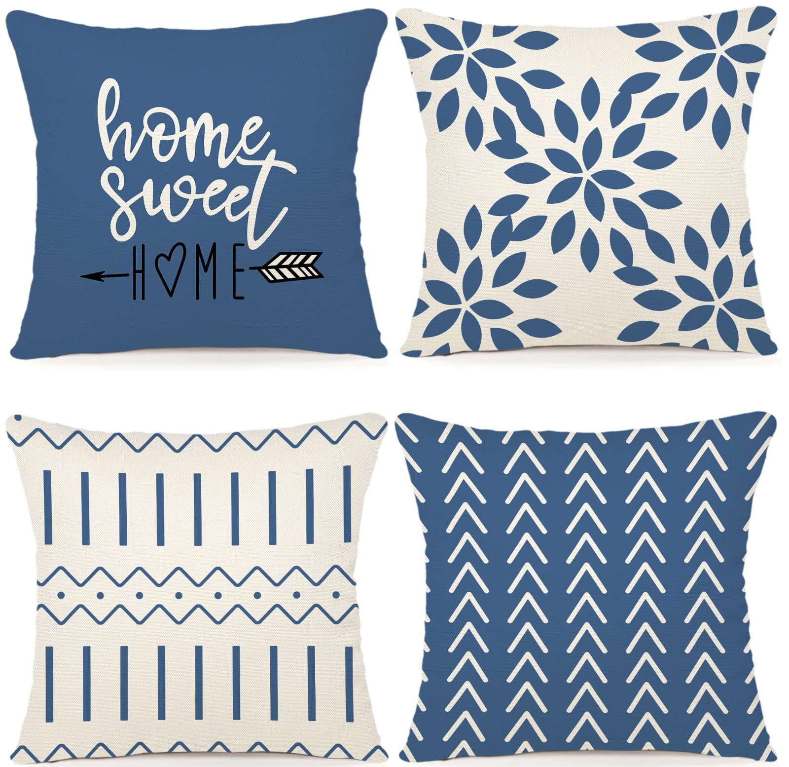YCOLL 20x20 Inch Pillow Covers Set of 4 - Modern Decorative Linen Fabric Throw Pillow Cases for Sofa, Couch, Bed & Car - Light Blue Home Decor for Living Room, Patio & Travel