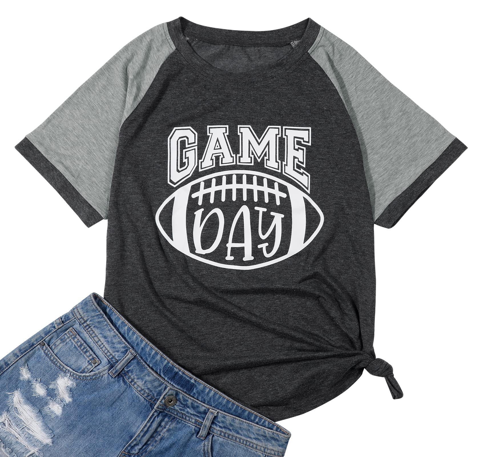 Women's Cute Football Graphic Tee - Funny Game Day T-Shirt for Women - Casual Short Sleeve Football Shirt - Perfect for NFL Sundays, Tailgating & Football Parties