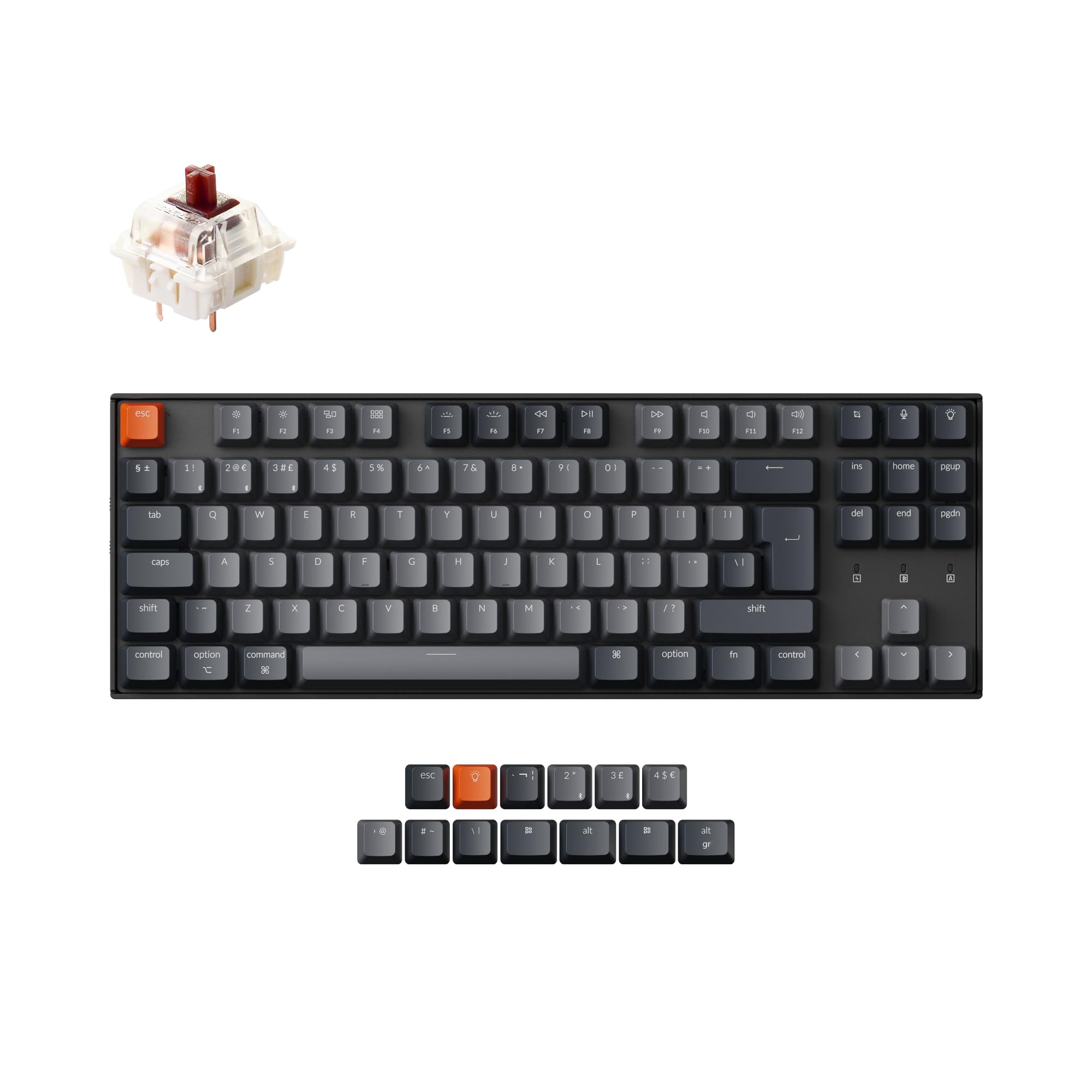Keychron K8 Wireless Mechanical Keyboard - ISO-UK Layout, Tenkeyless Design, Bluetooth & Wired Connectivity, White Backlight, Gateron G Pro Brown Switches, Compatible with Windows & Mac - Perfect for Gaming, Office Work & Programming