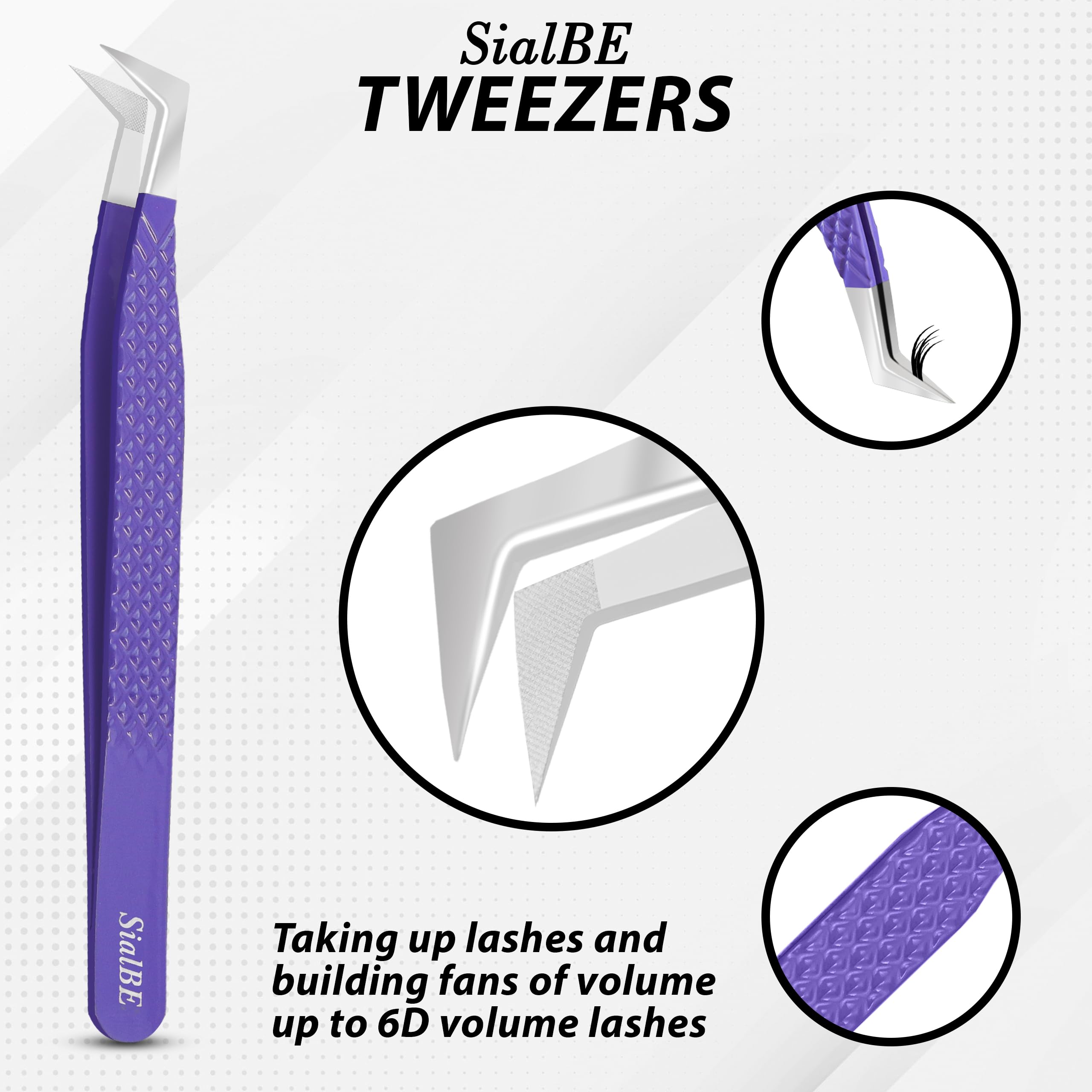 Premium SialBE Diamond Grip Eyelash Extension Tweezers Set - 2PC Stainless Steel Fiber Tip Tweezers (Straight & L-Shape) for Professional & DIY Lash Artists | Perfect for Salon, Home Use & Travel Lash Kits