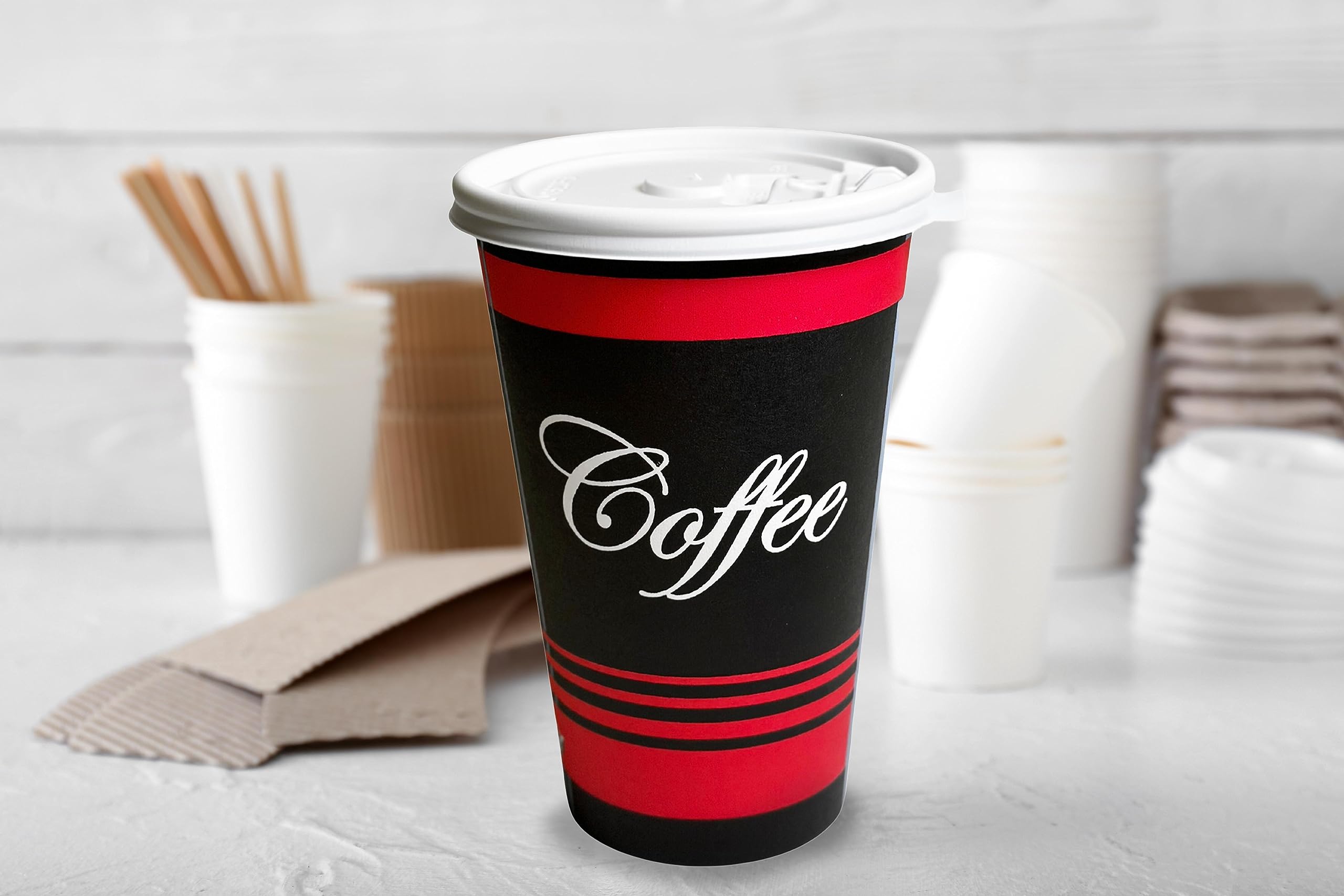 EcoQuality 12 Oz Disposable Paper Coffee Cups with White Lids - 1000 Count, Restaurant Grade Hot & Cold Drink Cups for Tea, Soda, Coffee Shops, Cafes, Concession Stands - Perfect for Takeout, Office Break Rooms, and Catering Events