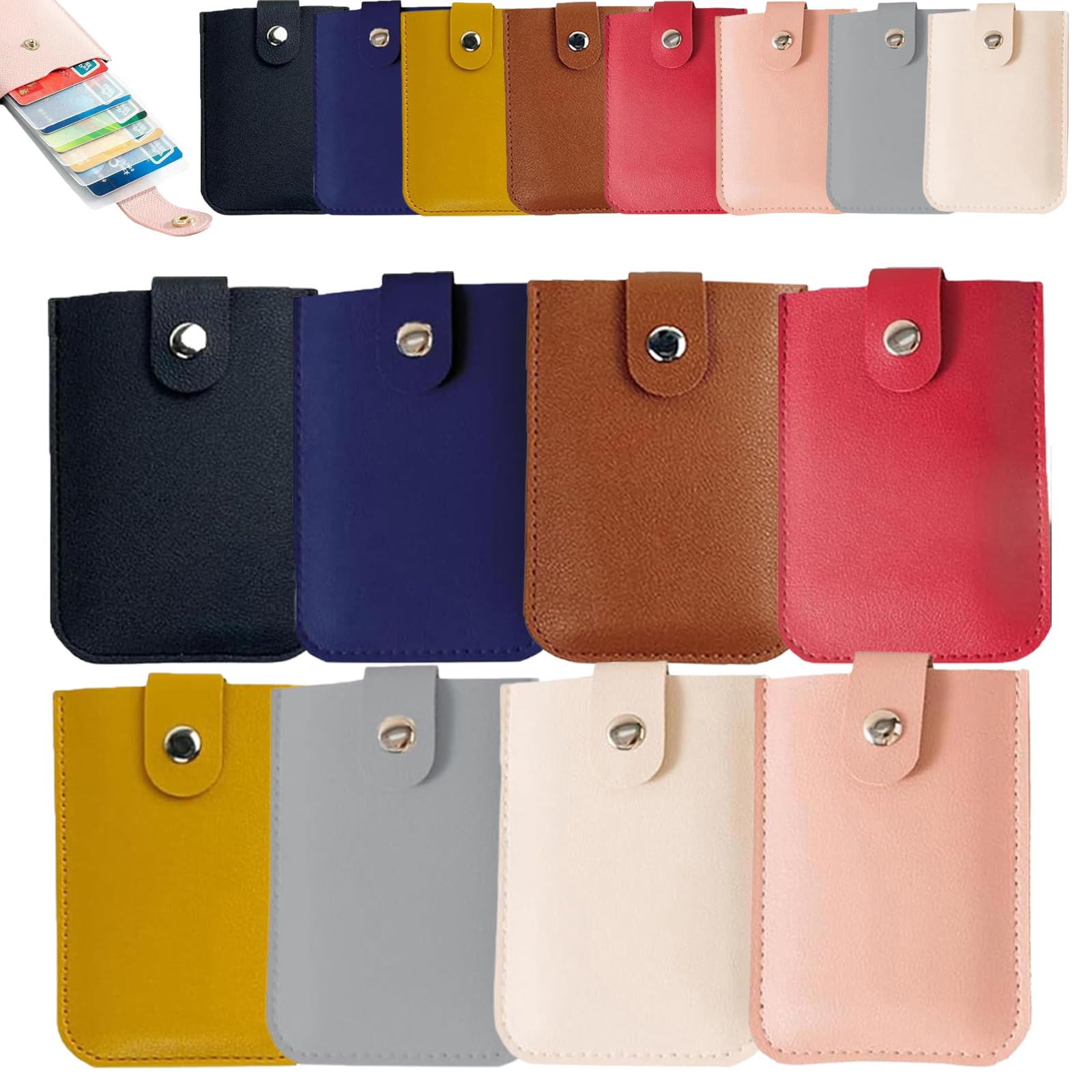 Premium Leather Pull-Out Card Organizer with Snap Closure - Personalized Stackable Card Holder for Credit Cards, IDs & Business Cards (Set of 8) - Perfect for Travel, Office & Everyday Wallet Organization