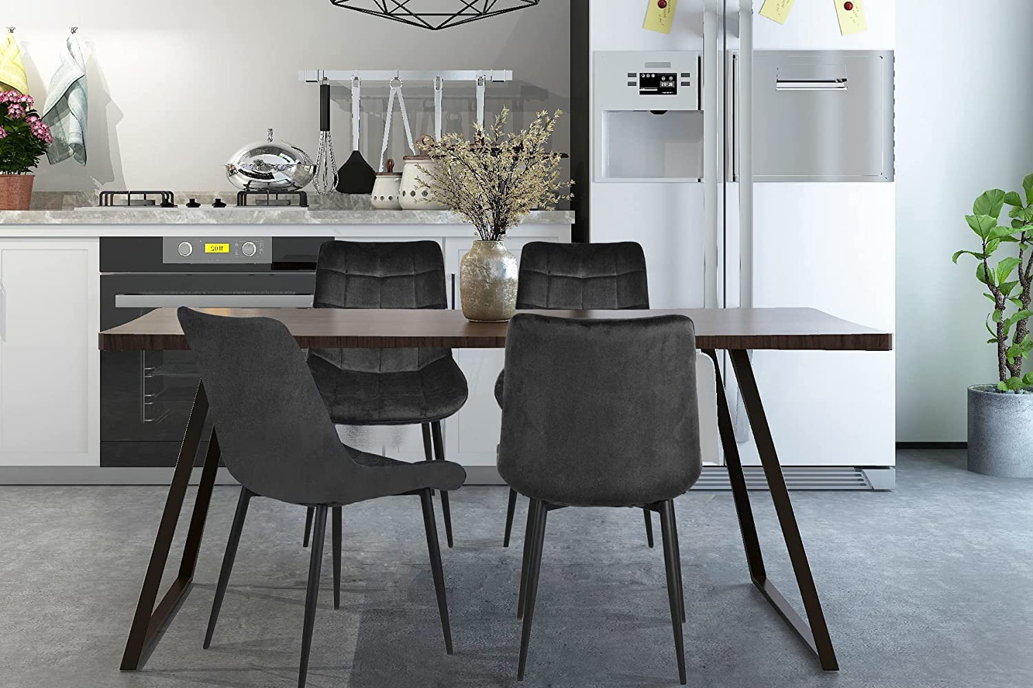 4 Black Velvet Dining Chairs Set with Metal Legs - Modern Padded Kitchen Side Chairs for Dining Room, Easy Assembly | Perfect for Home, Restaurant, Cafe & Office Use