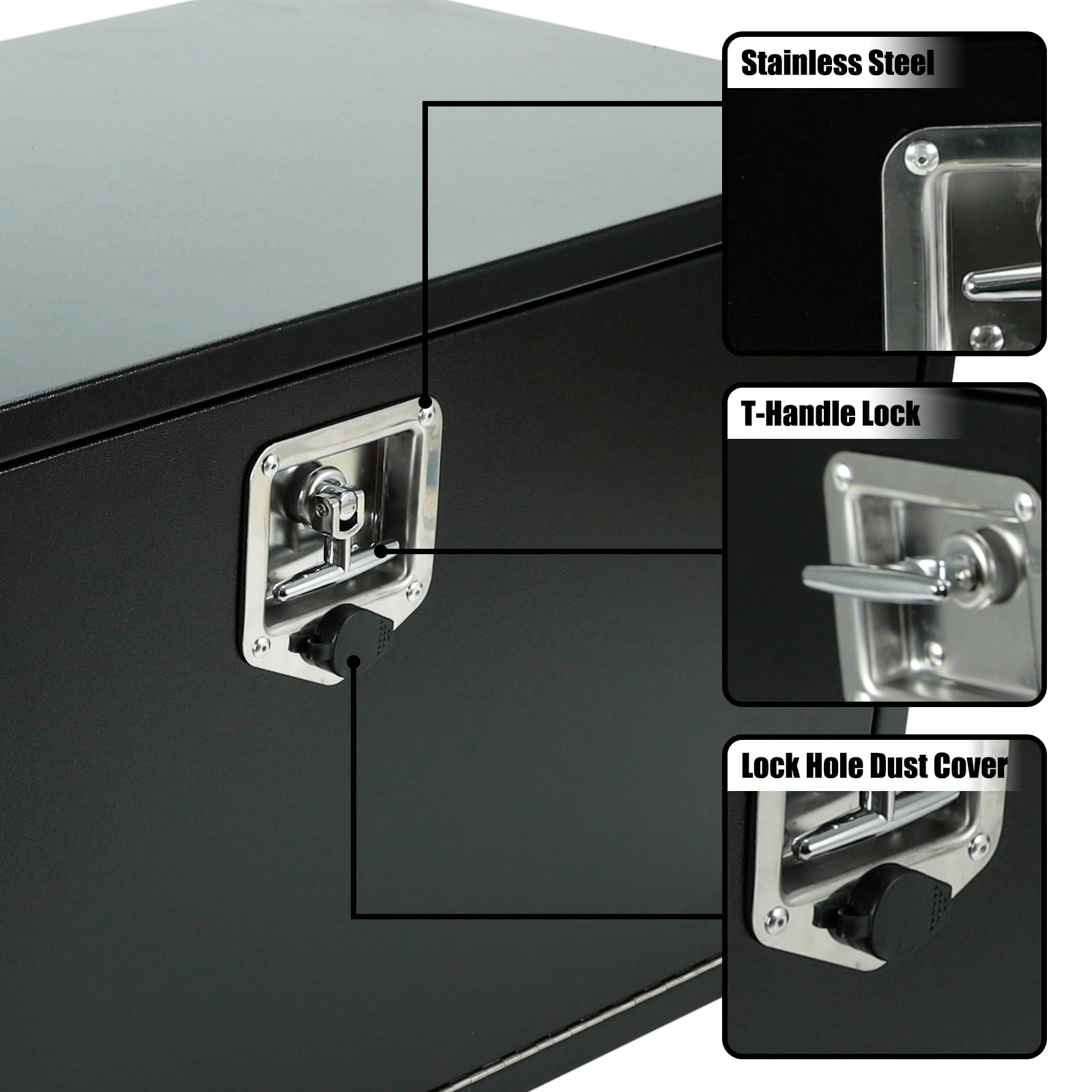 Confote Black Steel Underbody Truck Tool Box with T-Handle Lock - Heavy Duty 36