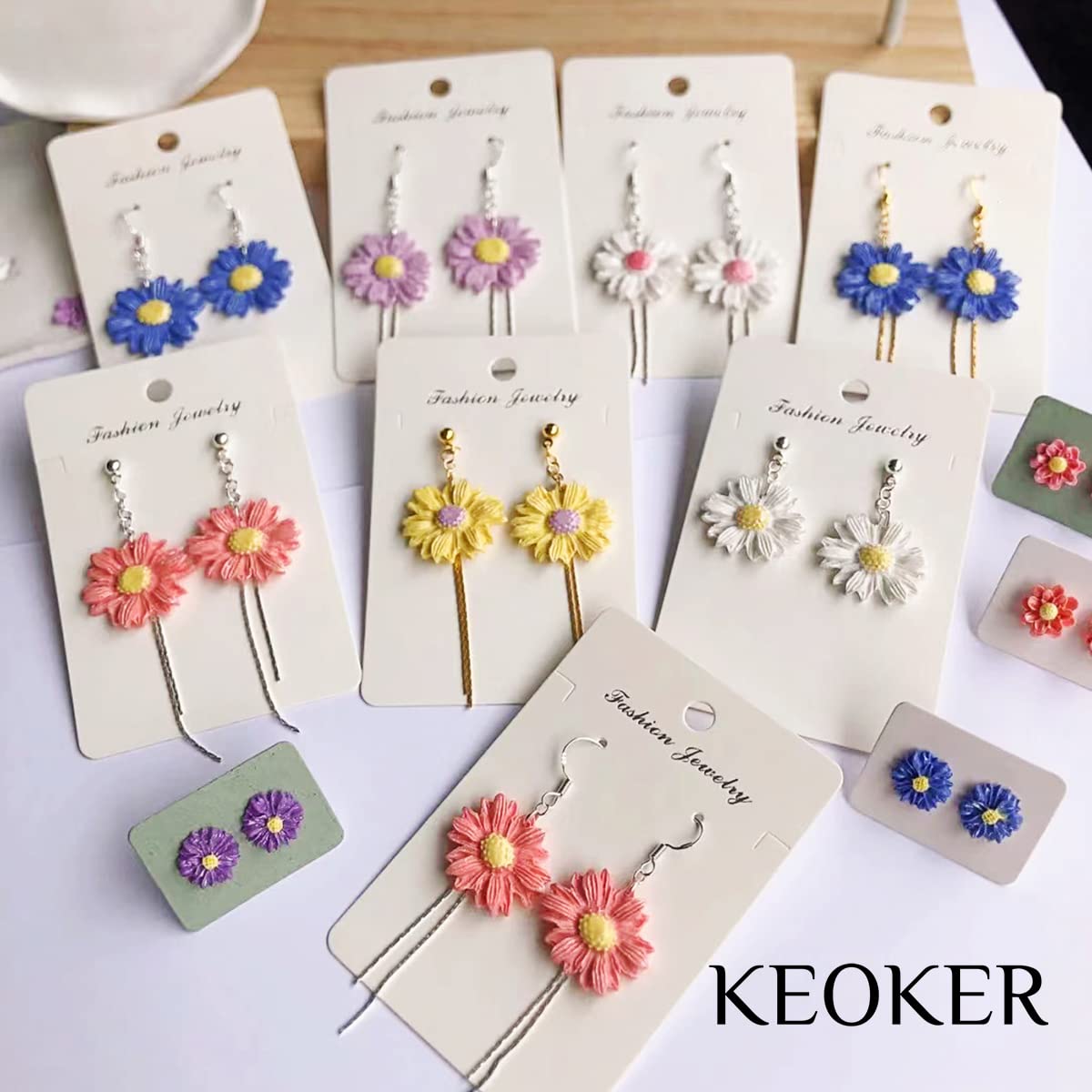 KEOKER Polymer Clay Flower Molds - 2 Pcs Silicone Molds for DIY Jewelry Making, Earrings & Crafts | Medium Floral Cutters for Clay & Resin Art | Perfect for Handmade Earrings, Pendants & Home Decor