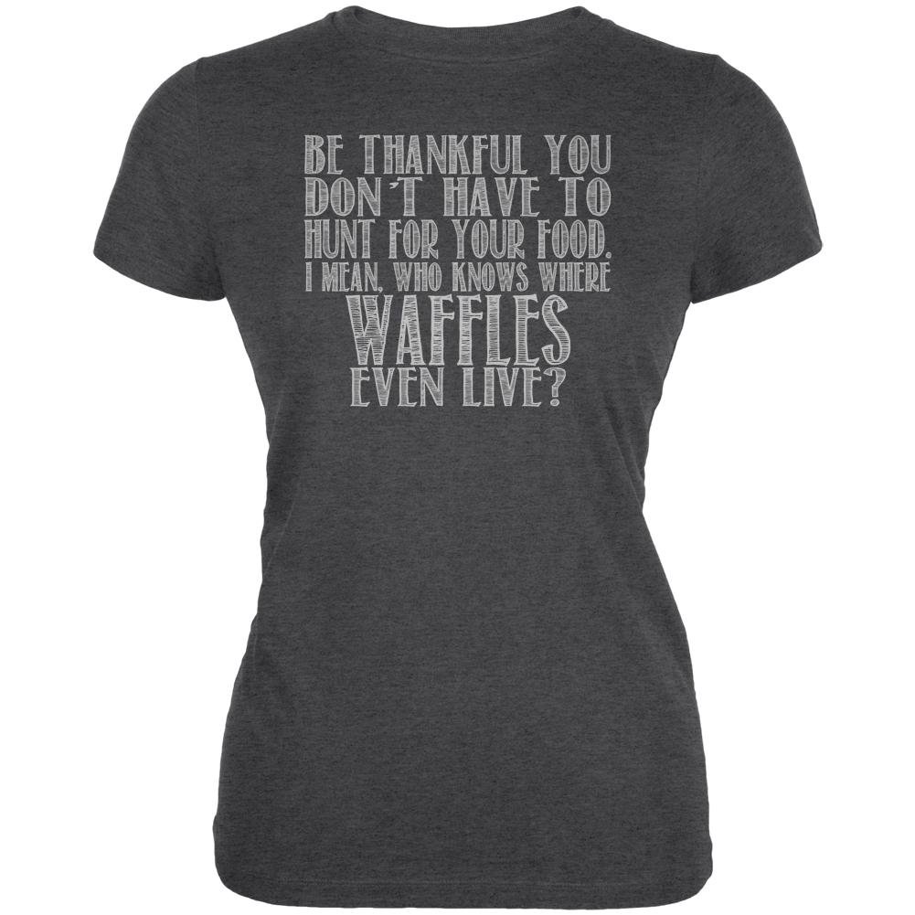 Hunt for Waffles Juniors Soft Cotton T-Shirt - Deep Heather Gray - Large Size - Comfortable Casual Wear for Teens & Youth - Perfect for School, Outings & Everyday Fashion